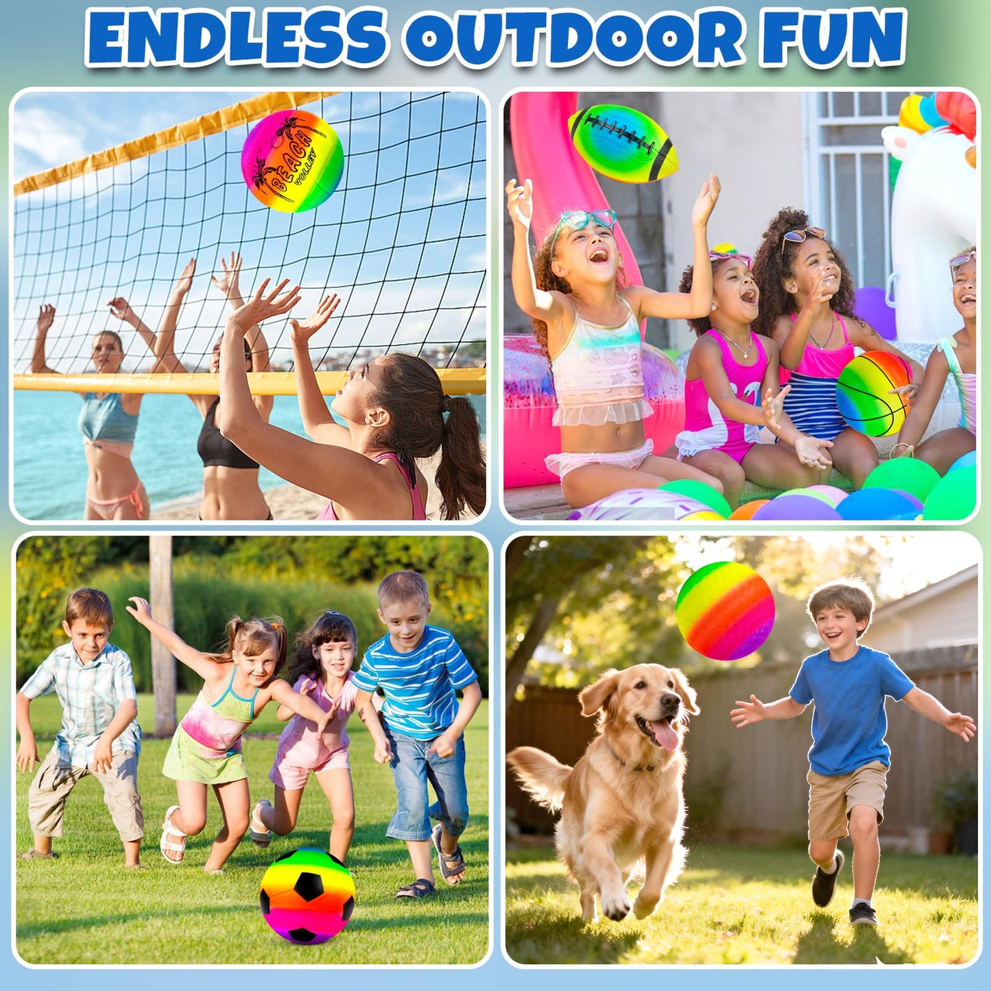 Hymaz 5 Pack Kids Sports Balls Rainbow Playground Balls with Pump for Football, Soccer, Basketball, Volleyball, Dodgeball, Indoor, Outdoor, Beach, Playground, Backyard, Pool, Class Game
