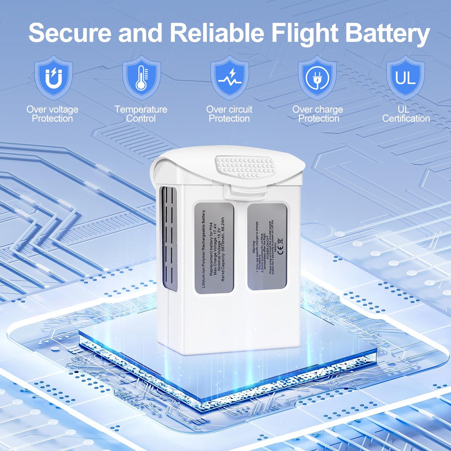 Fantasyo Phantom 4 Battery,5870mAh Intelligent Flight Battery 1 Pack, Compatible with DJI Phantom 4 Pro/Phantom 4 Pro V2.0 / Phantom 4 RTK/Phantom 4 Advanced Series Drone