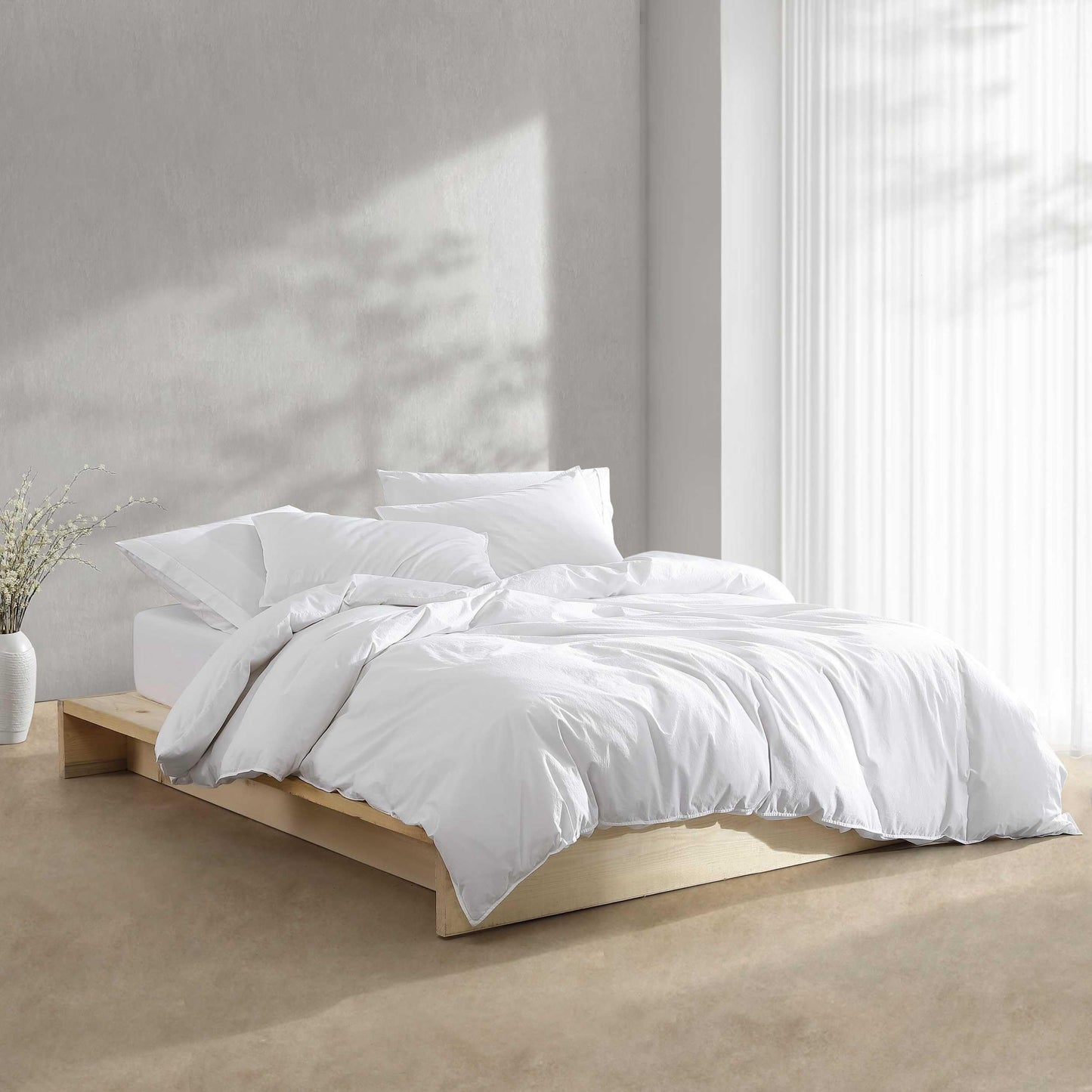 Calvin Klein - Queen Duvet Cover Set with Shams, 100% Cotton Percale Bedding, Garment Washed, Crisp & Breathable, Modern Cotton Washed Percale White