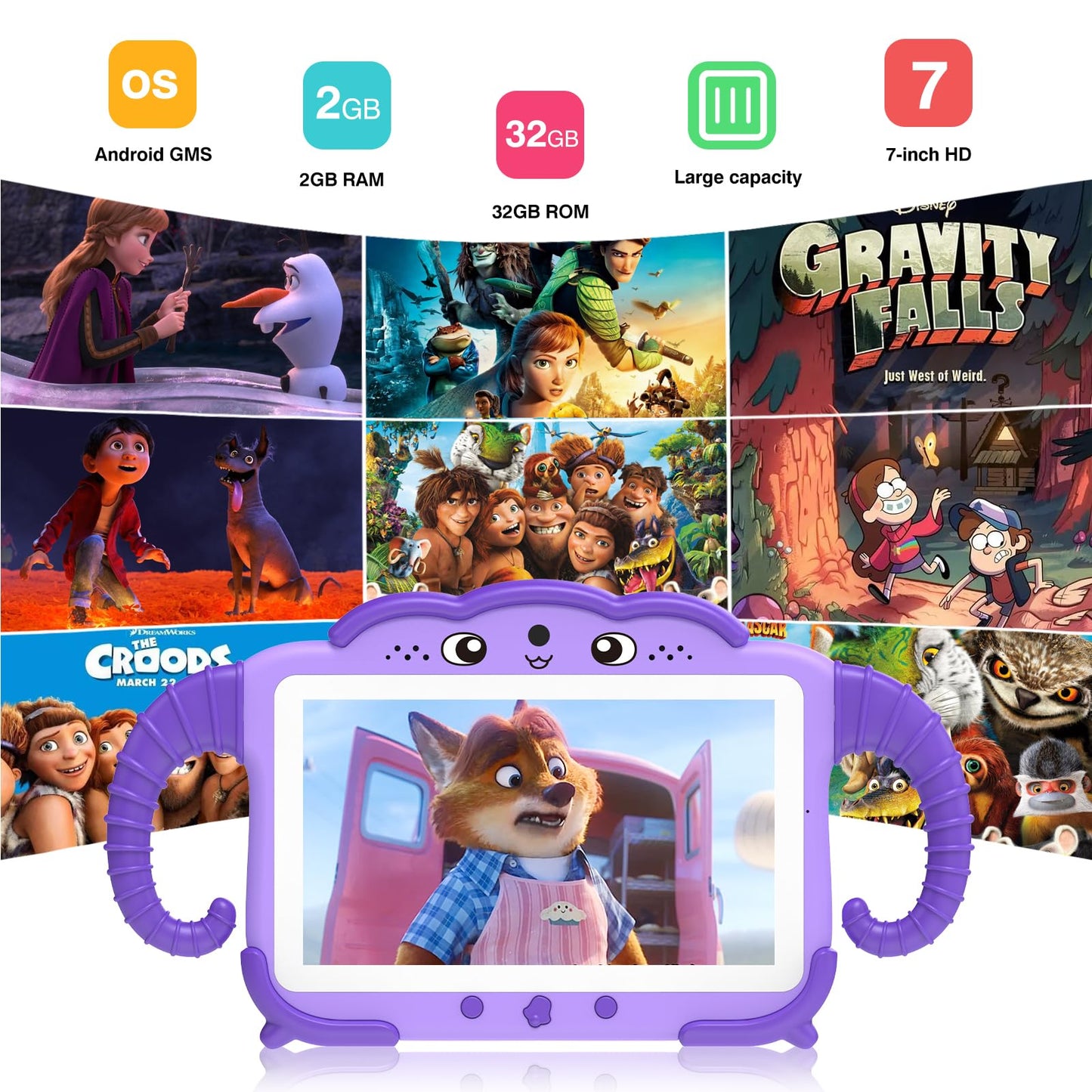 Kids Tablet 7IN Tablet for Kids 3-7 Toddler Tablet, Tablet for Toddler Learning Tablet Kids 32GB with Educational Games, GMS, Parent Controls, WIFI Kids Learning Tablet Toddler Boy Girl (Purple)