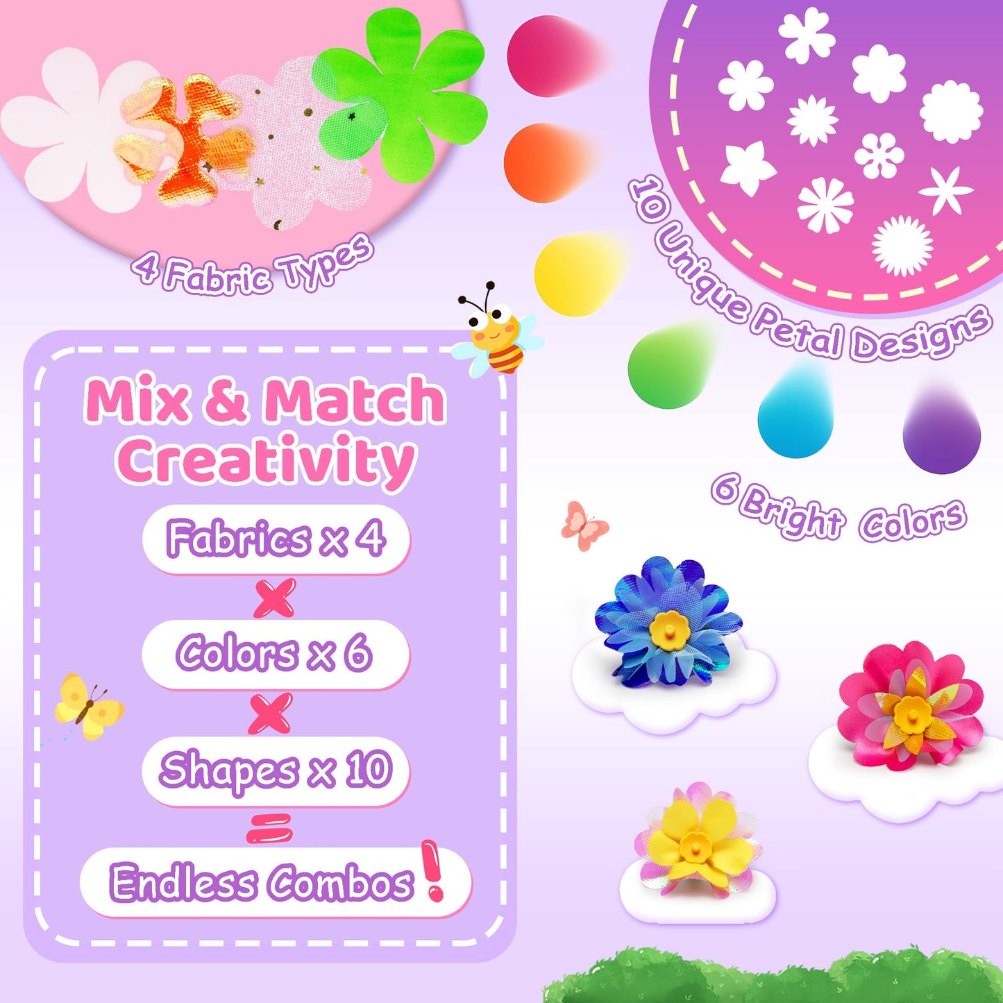Kiditos Flower Maker Toy for Kids, DIY Flower Bouquet Craft Kit, Build Your Own Flower Bouquet, Flower Craft Kit for Girls, Arts and Crafts Gift for Girls Age 3+