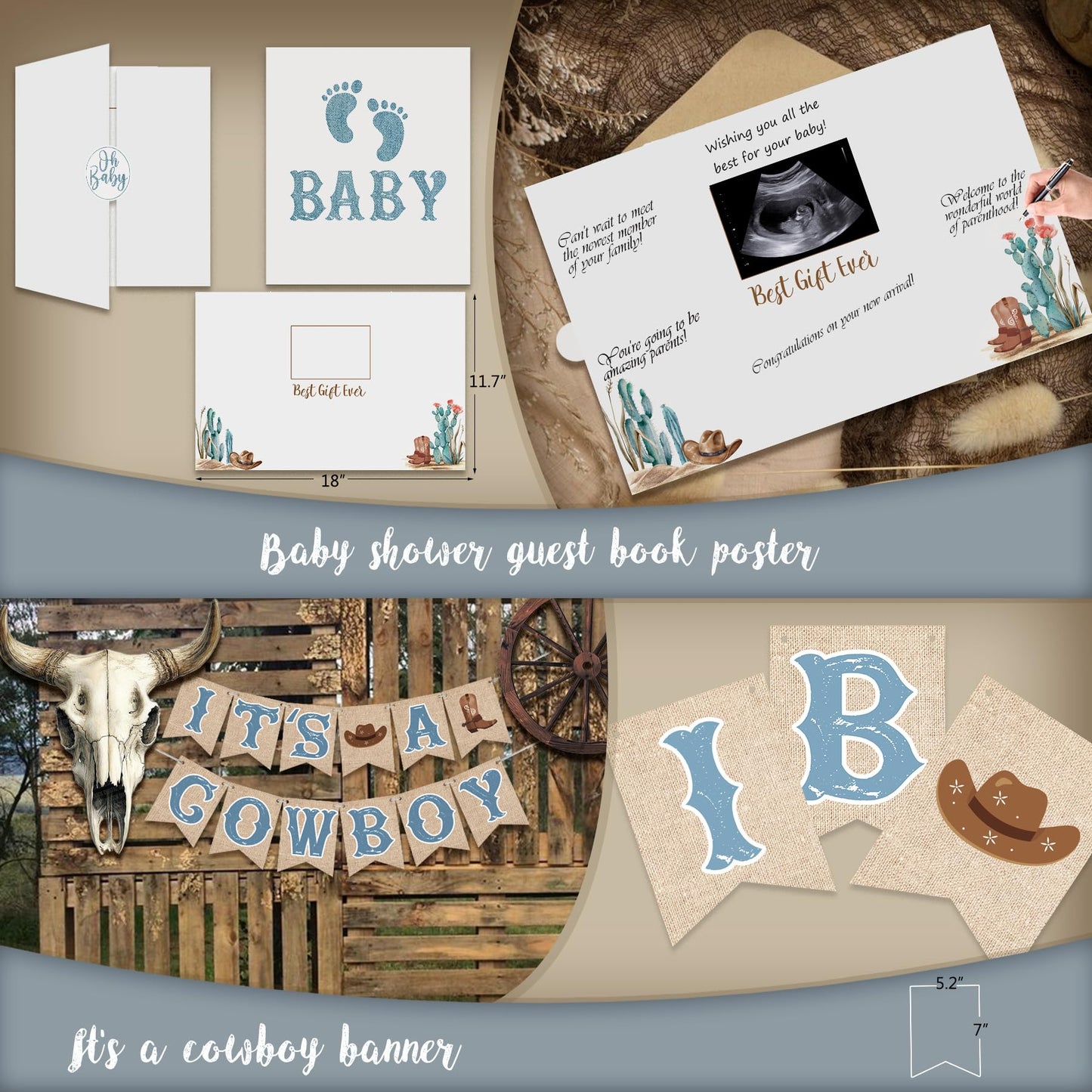 YJDFWAUT Cowboy Baby Shower Decorations Party Supplies for Boy, A Little Cowboy is on the Way Decorations, Western Baby Shower Decor, Cowboy Rodeo Baby Shower