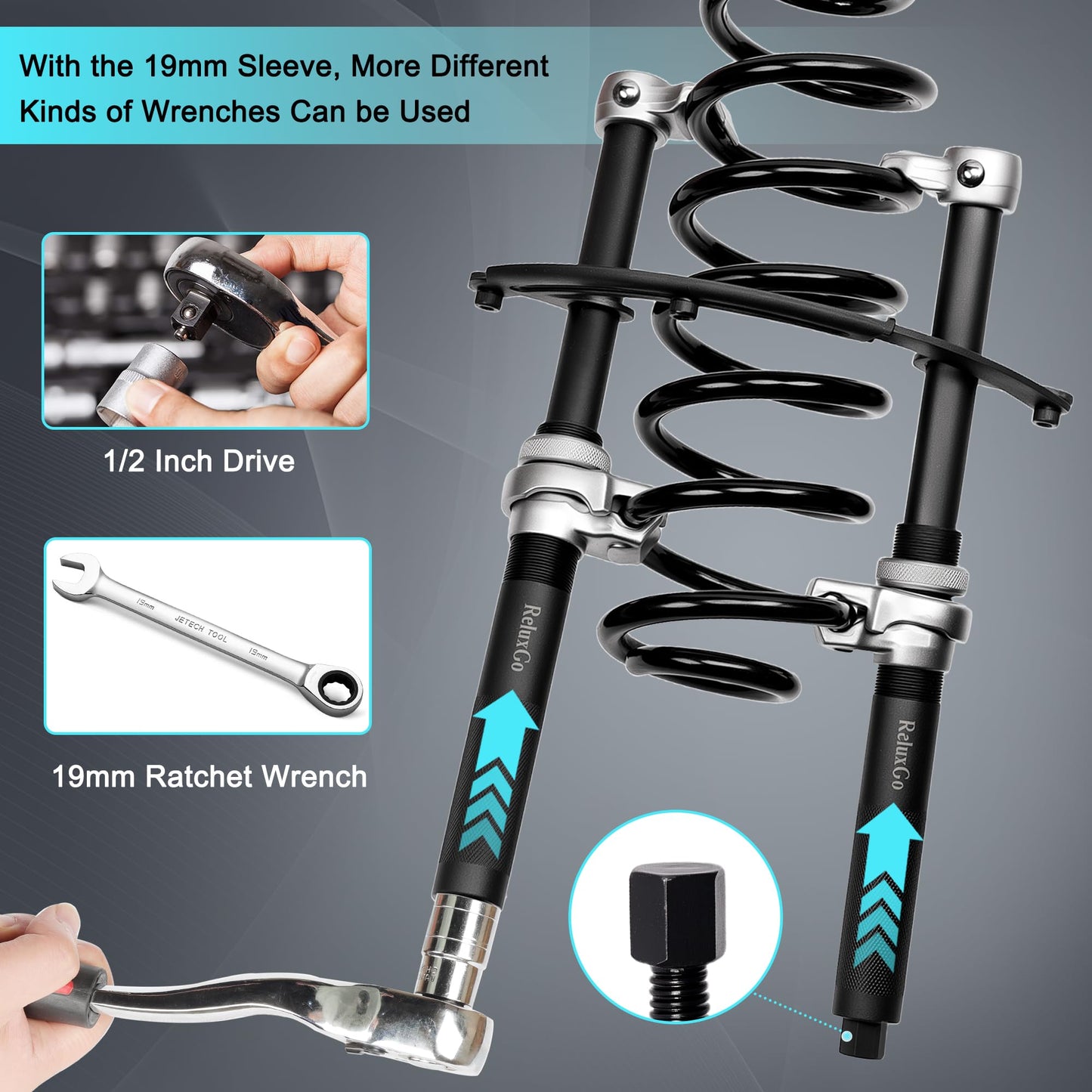 ReluxGo Coil Spring Compressor Tool Automotive 2 pcs Heavy Duty Macpherson Strut Spring Compressor Set with Safety Bracket for Car Truck ATV UTV, 2200 LB Capacity, Coil Spring Compression Tool