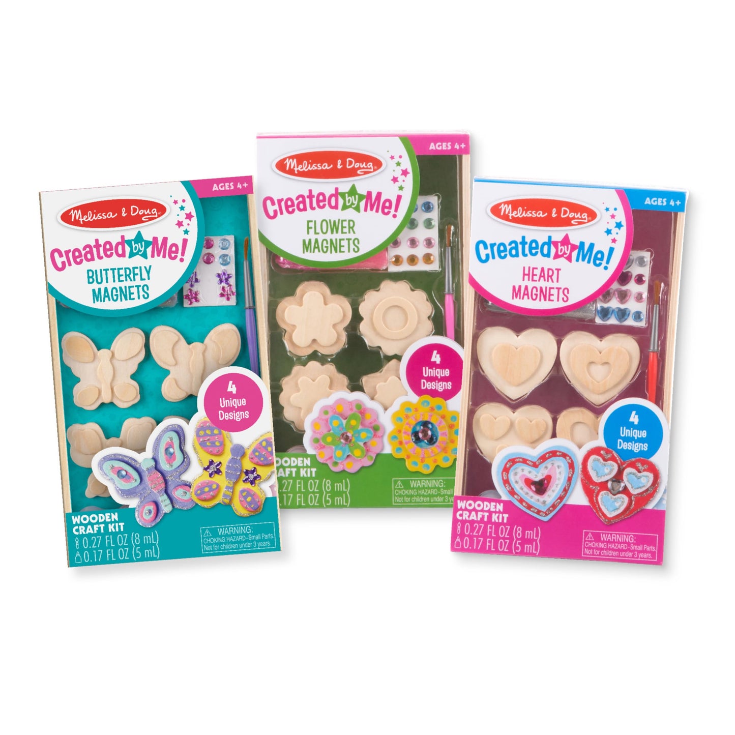 Melissa & Doug Created By Me! Paint & Decorate Your Own Wooden Magnets 3-Pack – Butterflies, Hearts, Flowers Craft KitsKids Craft Kits, Great Activity for Rainy Days and Party Favors, Ages 4+