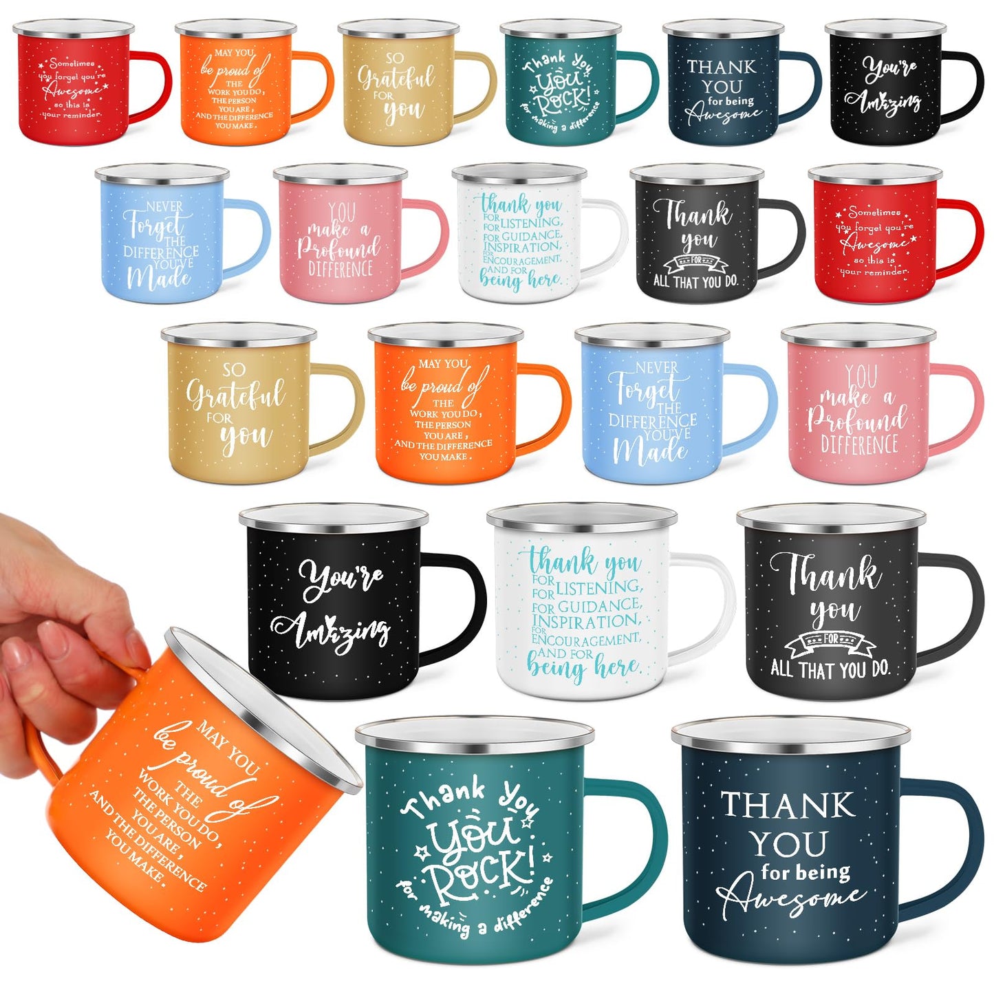 Wesiti 20 Pcs Thank You Gifts Mugs 12 oz Enamel Thank You Mug Coffee Mugs for Women Men Inspirational Employee Appreciation Mug for Teacher Coworker Volunteer Work Gift for Staff Business Favor(Boho)