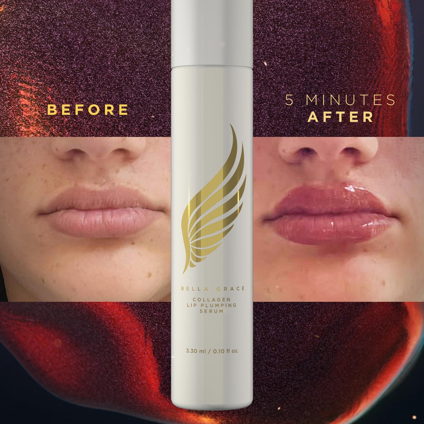 Bella Grace Vegan Collagen Lip Plumper Serum, Vitamin E, Peptides, Hydrating Lip Care Fuller Plumper Looking Lips, Supports Wrinkles, Fine Lines, Elasticity, Paraben, Sulfate & Cruelty Free, 0.1 fl oz