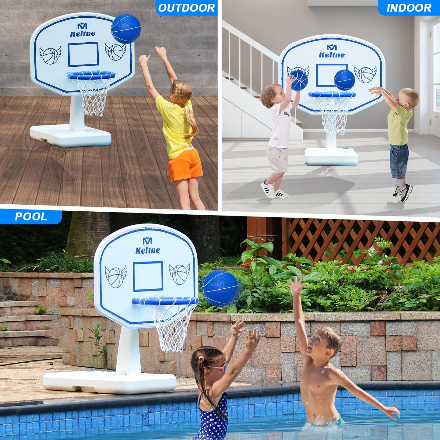 Pool Basketball Hoop, 34"x34"x42.2" Oversized Pool Toys with 2 Balls/Nets/Pump for Poolside Water Basketball Game, Pool Basketball Goal for Inround Pool & Deck - Swimming Pool Games for Kids Adults