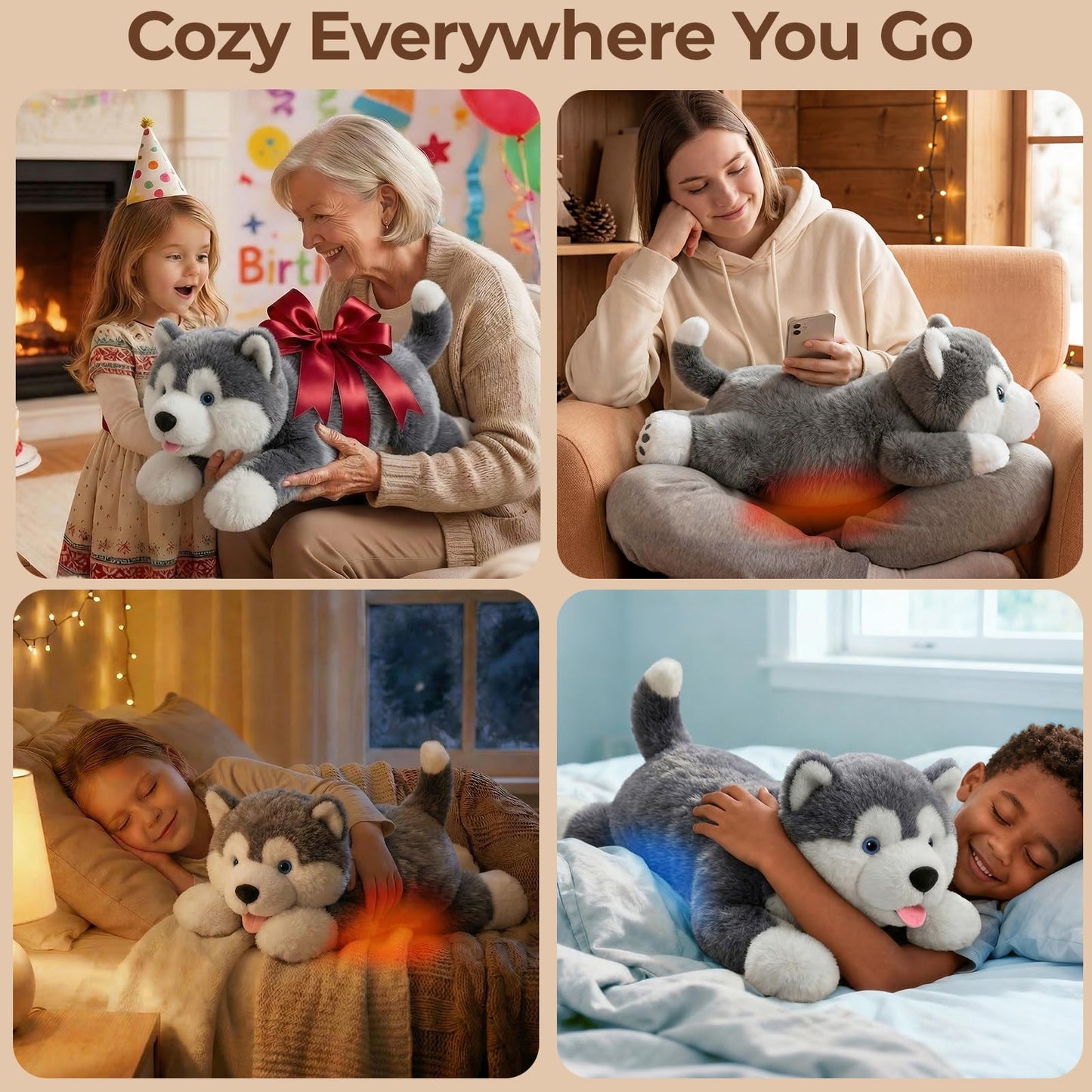 Mewaii Weighted Stuffed Animals with Microwavable Heating Pad - 5 lbs Adjustable, Heatable & Coolable Dog Stuffed Animal for Realistic Hug, Removable Inner Pad, Plush Gifts for Adults & Kids(23 Inch)