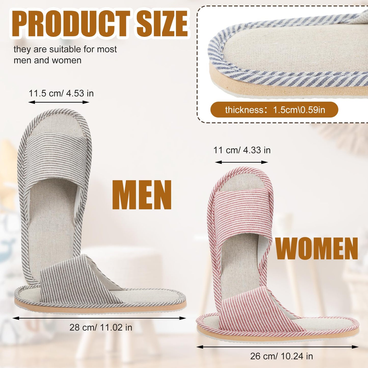 Suhine 12 Pairs House Slipper for Guests Open Toe Spa Slippers Non Slip Indoor Comfortable Breathable Home for Travel Guests Hotel Home Bedroom Unisex(Classic)