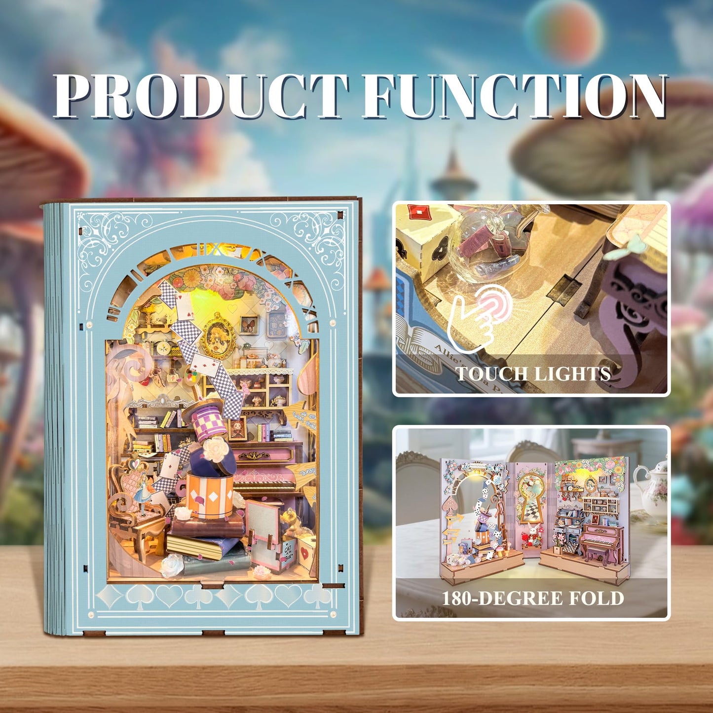 LORENOOK Allie's Tea Party Diary Book Nook Kits for Adults, DIY Booknook with LED Lights, Miniature House Kit & Nook Tales Bookshelf Decor, Creative Gifts for Hobbyists