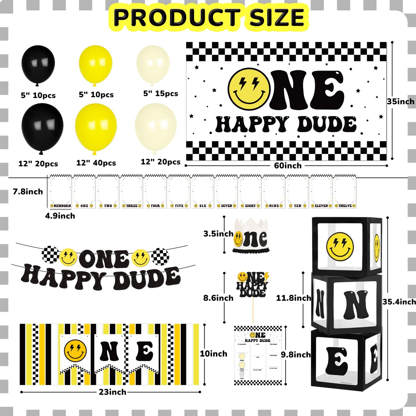 Kriyokiaa One Happy Dude 1st Birthday Decorations First Birthday Smile Face Balloons Arch High Chair Banner Backdrop Birthday Party Supplies Backdrops for Boy Girl