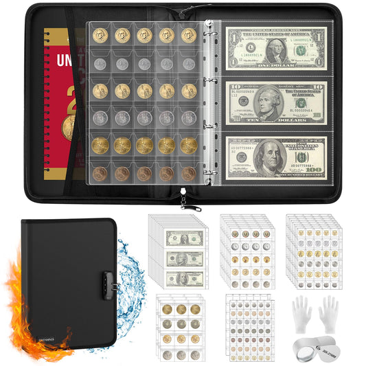 Coin Collection Book with 520 Pockets Coin Holders, Coin Albums for Collectors Coin Sleeves-Paper Money Binder Organizer Coins Storage Case with Lock,Collecting Coin Collection Supplies for Bill,Stamp