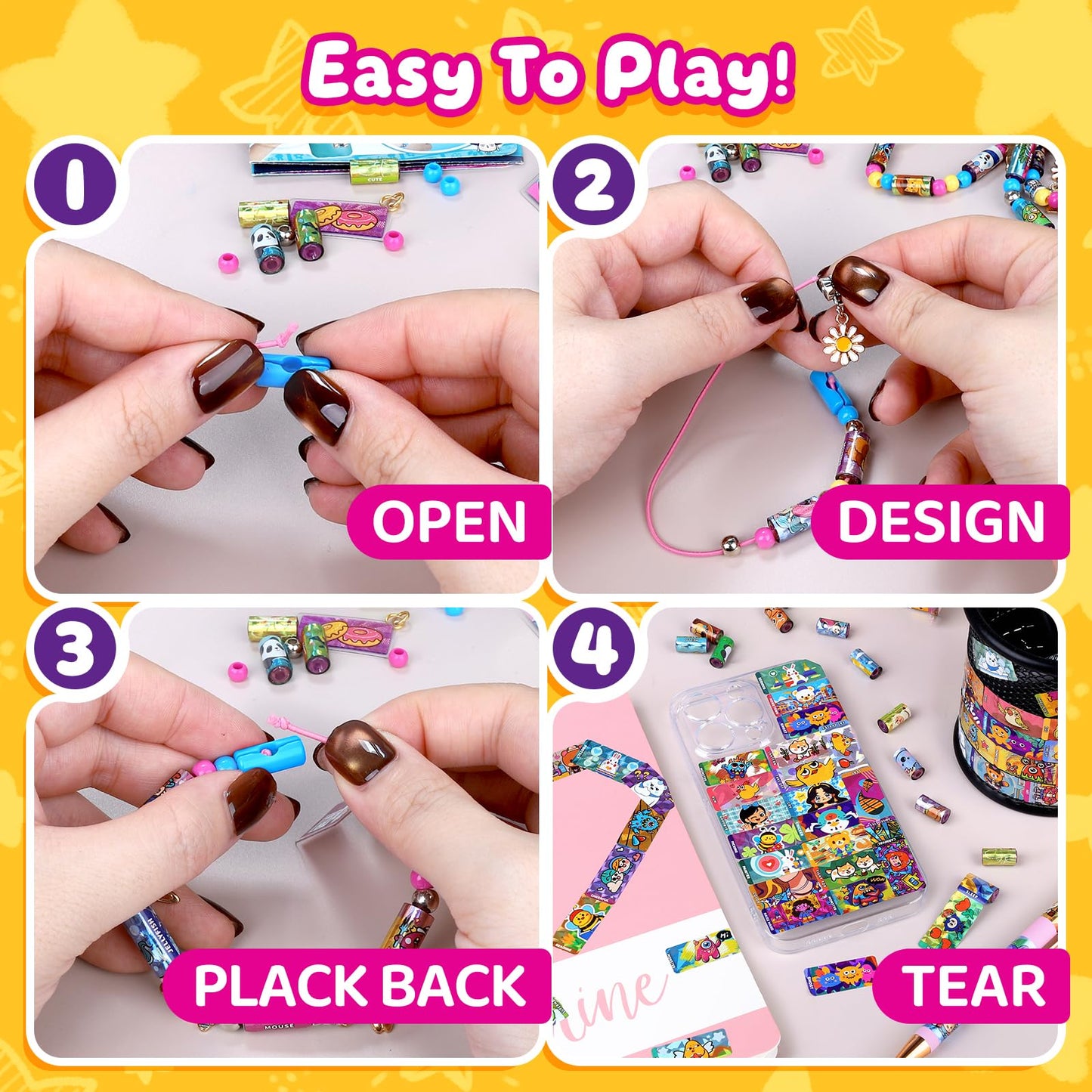 jhtigre Sticker Bracelet for Kids,Bracelet with 700pcs Shareable Sticker 14 Fun Pendants & Collection Book,Arts and Craft Stickers for Girls Birthday Gift, Jewelry Making Bracelets Kit