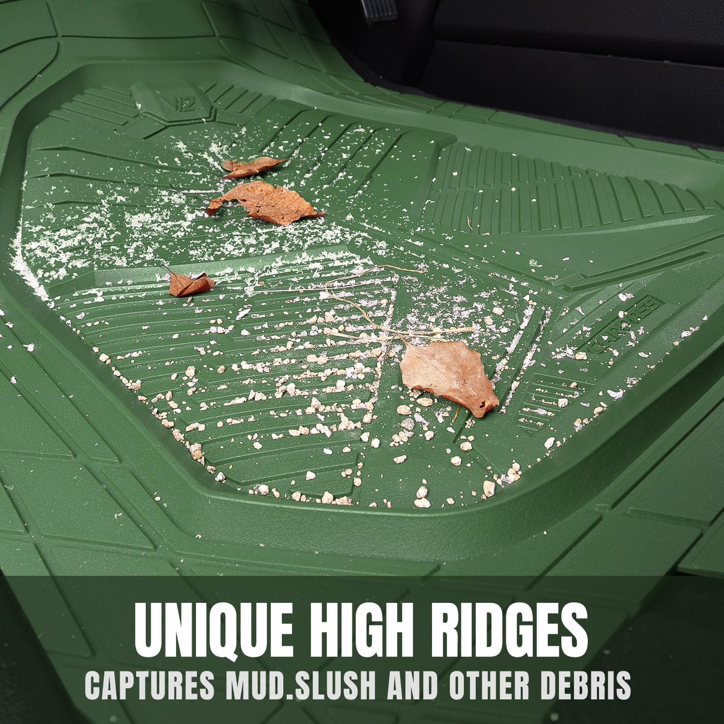 CAR PASS Heavy Duty Rubber Car Mats, Deepdish All Weather Floor Mats for Car Full Set, Universal Automotive Mats Trim to Fit for Sedans SUVs Trucks, Waterproof Anti-Slip Deep Tray 3 Pieces Olive Green