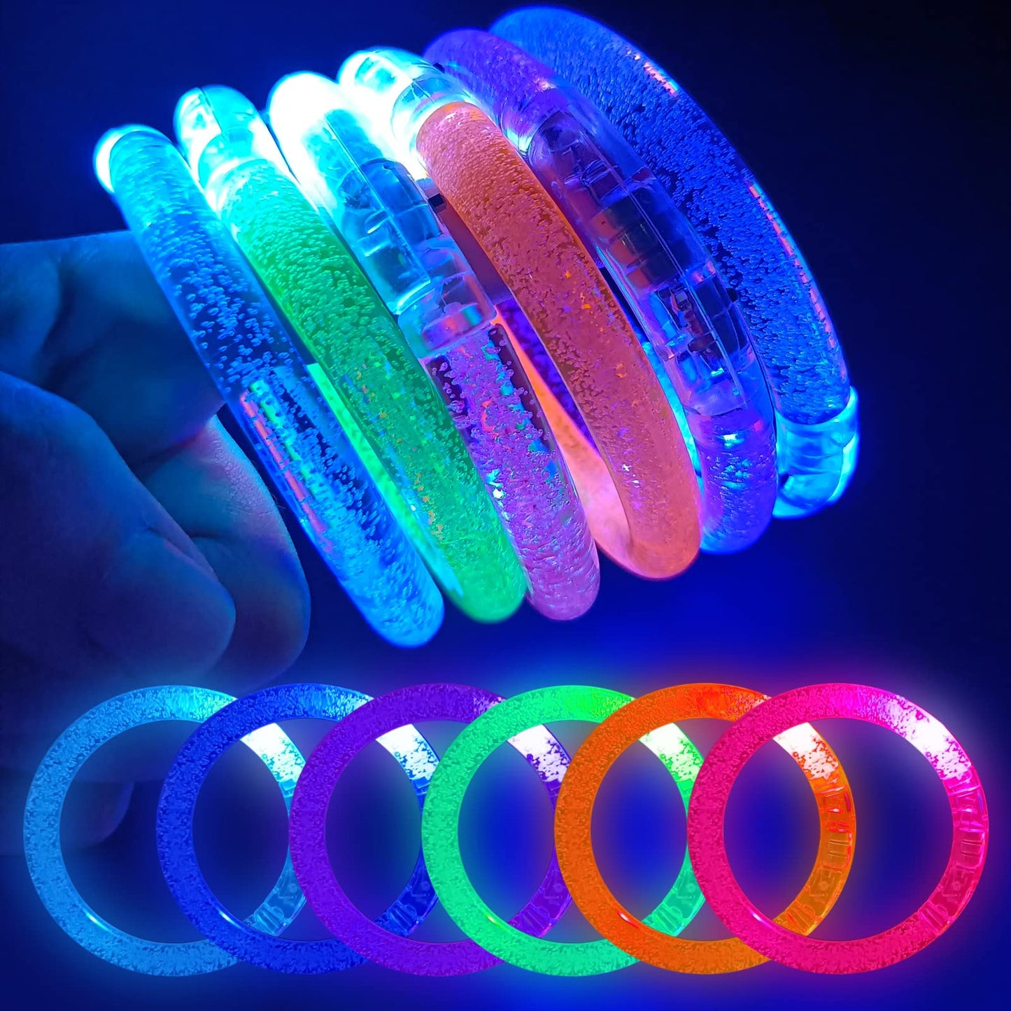 BATWEET 60 Pcs Glow In The Dark Bracelets, 6 Colors LED Bracelets Bulk Party Supplies for Kids and Adults, Glow Neon Party Favors Toys for Carnival Halloween Christmas Birthday Wedding