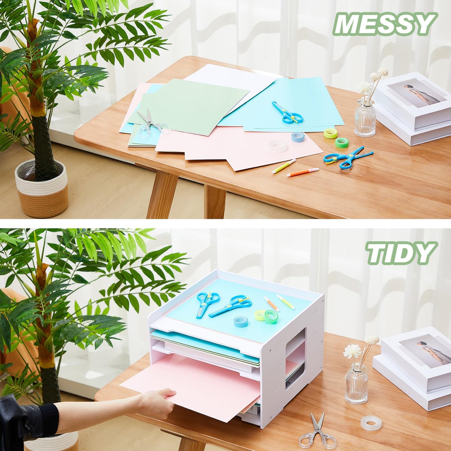 Juexica 2 Pack 5 Tier Scrapbook Paper Organizer 11 x 12.6 x 12.6 Inch Stackable Paper Storage Holder for Desk Desktop File Organizer for Home Office Classroom School