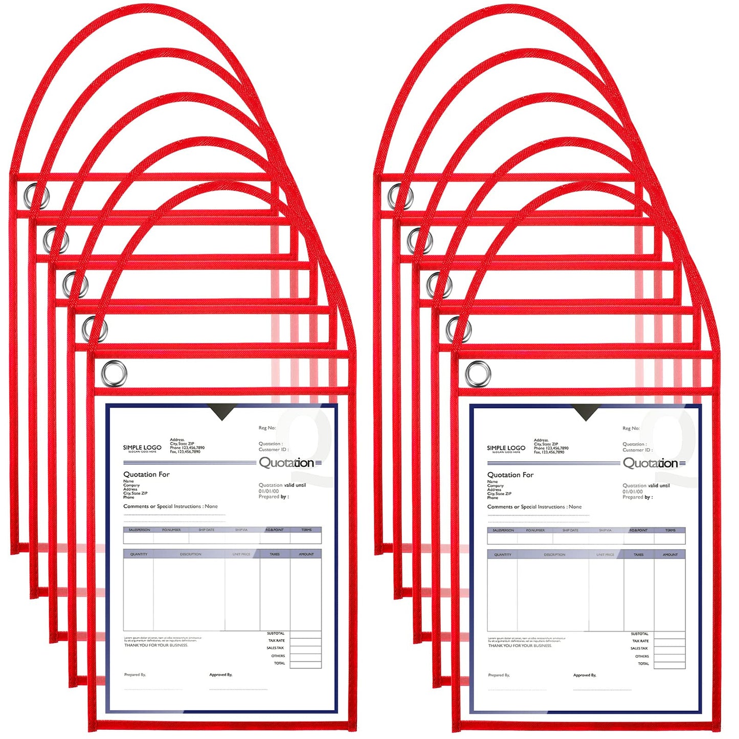 Epakh 30 Pack Office Products Shop Ticket Holders with Hanging Strap 9 x 12 Inches, Dry Erase Pockets, Job Ticket Holders, Both Sides Clear, Welcome to Work Order(Red)