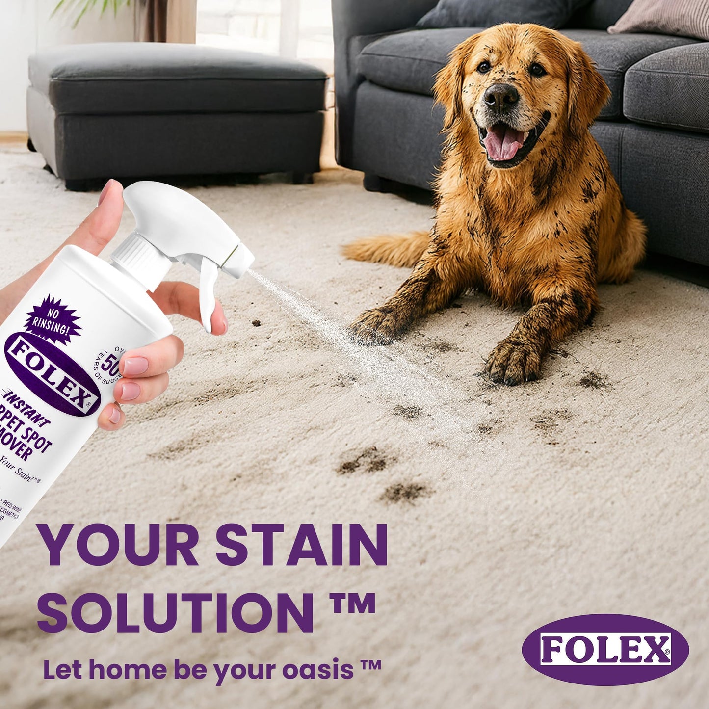 FOLEX Instant Carpet Spot Remover 32 oz – Powerful Stain Remover for Carpets, Upholstery & Rugs – Eliminates Pet Stains, Grease, Red Wine, Food, Makeup & More – With Reusable Cleaning Cloth - 2 Pack