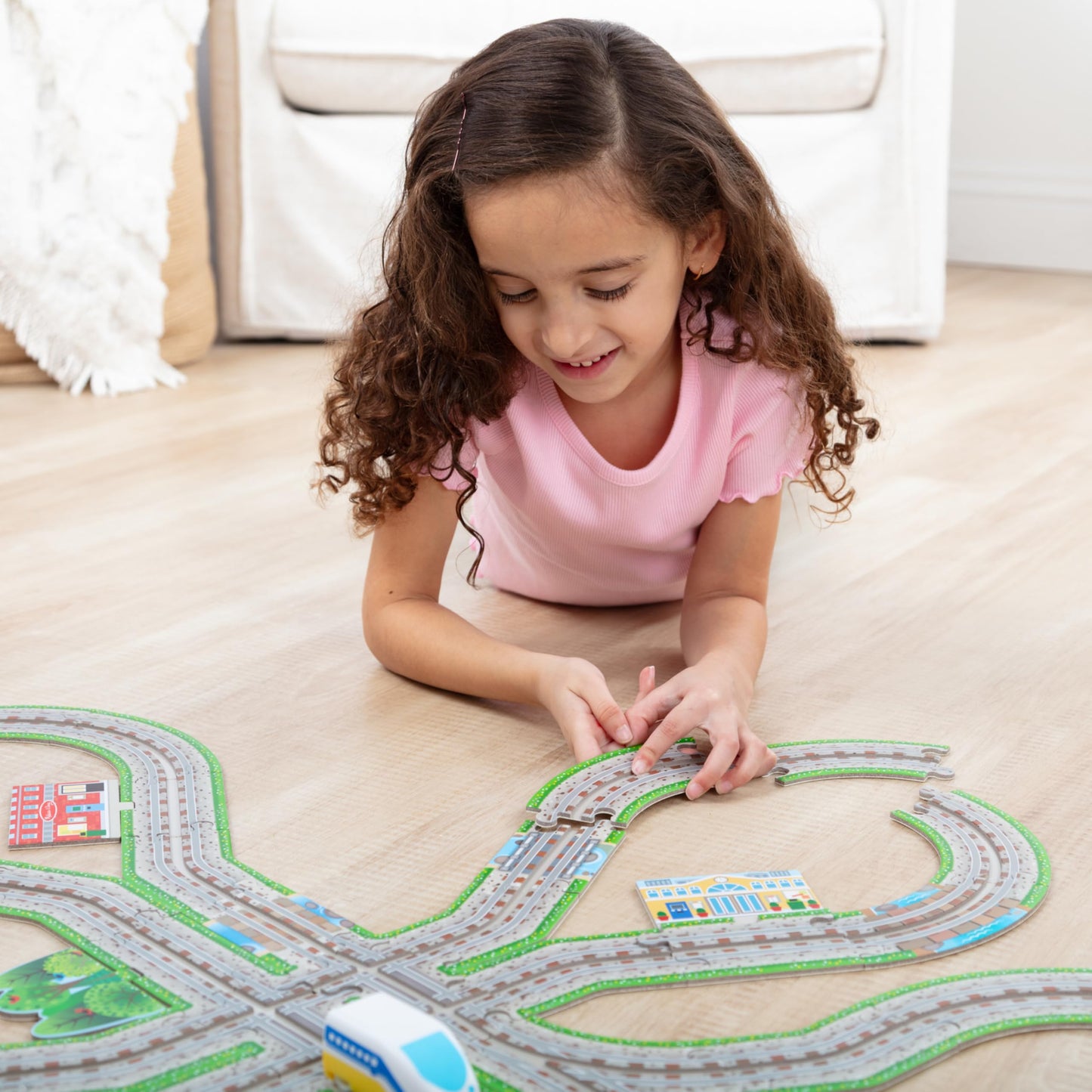 Melissa & Doug Design Your Own Railroad 48-Piece Floor Puzzle with 2 Wind-up Toy Trains and Interchangeable Scenery, Kids Puzzles with Preschool Toys for Girls & Boys Ages 4 and Up - FSC Certified