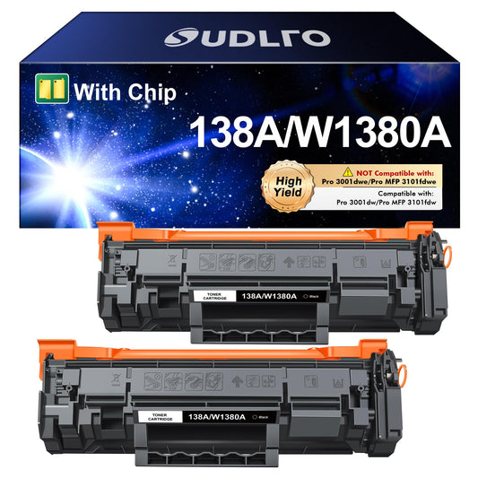 138A W1380A Black Toner Cartridge (with Chip): Compatible Replacement for HP 138A W1380A 138X W1380X Toner Cartridge Work for HP Pro 3001dw 3001fdw MFP 3101fdw Series Printer Ink ( 2-Pack )