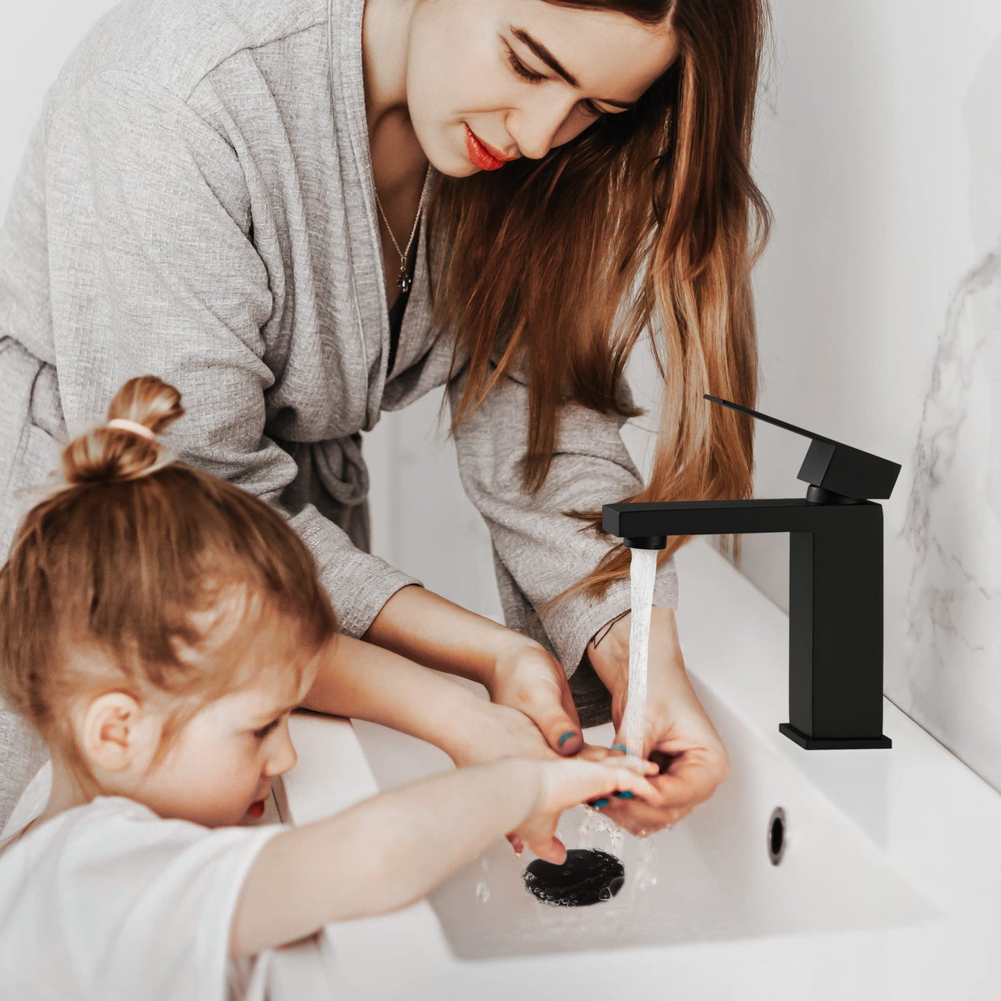 KES Black Bathroom Faucet & Bathroom Sink Drain with Overflow, cUPC Certified Vanity Single Hole Faucet with Pop Up Drain Stopper Rustproof Matte Black, L3156ALFF12-BK-C3