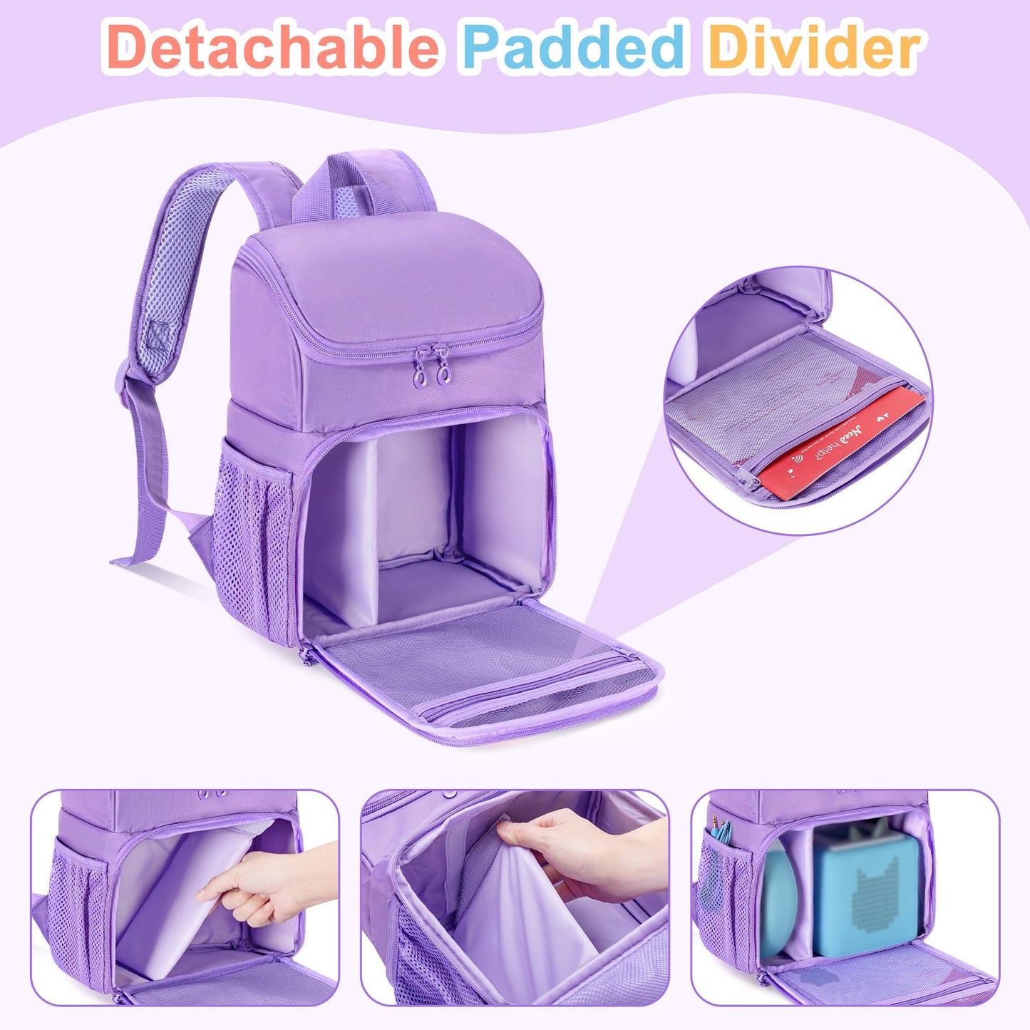 Carrying Backpack Compatible with Toniebox, Travel Bag for Audio Player Starter Set, Accessories Storage for Charger Headphone, 3 Clear Pockets for Figures Display, Purple (Bag Only) Patented Design