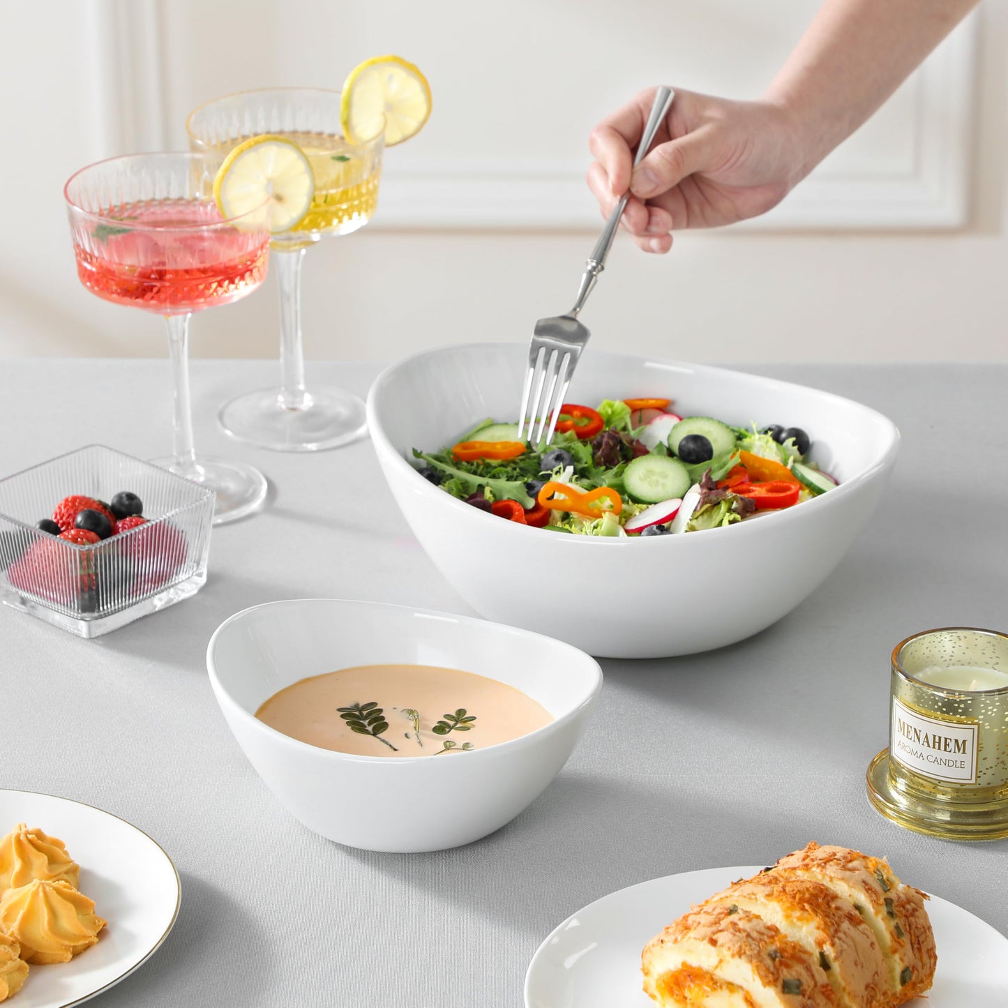 MALACASA 2 Tier Chip and Dip Serving Set with Metal Stand,Ceramic Appetizer Bowls for Party, Multi-Use Food Display for Fruits, Snacks,White Elegant Tiered Serving Dishes for Party