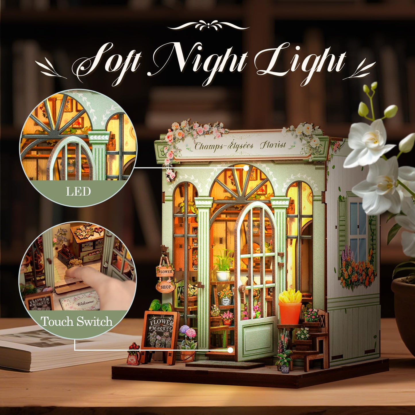CUTEBEE Book Nook Kit - DIY Miniature House Dollhouse Kit for Adults and Teens, Booknook Tiny House Bookshelf 3D Wooden Puzzle, Gifts for Family (Champs-Élysées Florist)