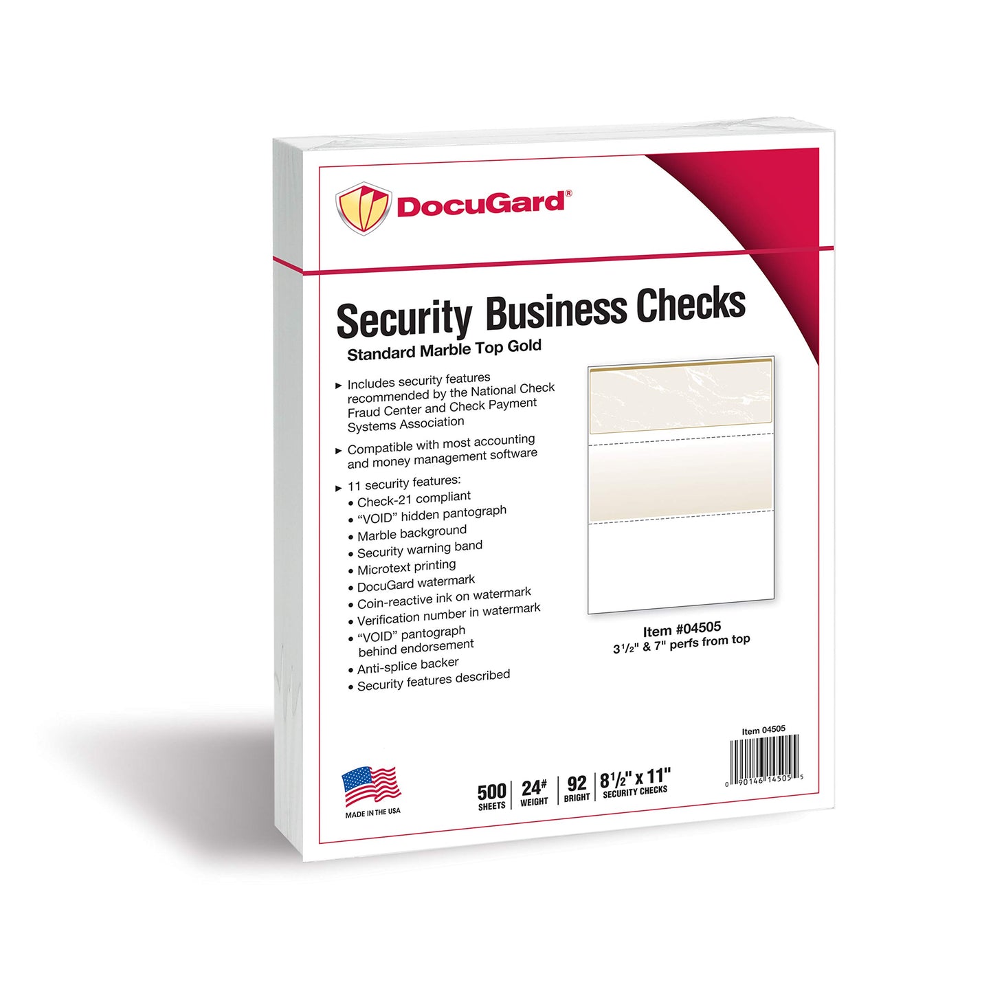 DocuGard Standard Gold Marble Top High Security Check Paper - QuickBooks & Laser/Inkjet Printer Compatible - 11 Security Features - 500 Blank Business Checks (04505)