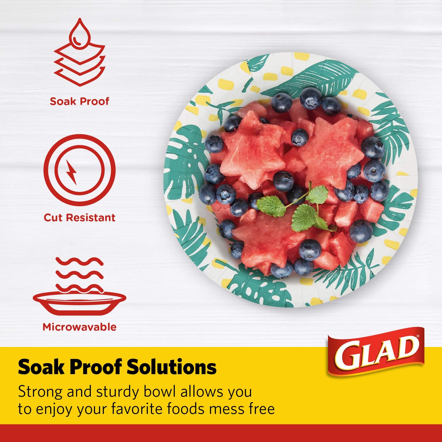 Glad Soak-Proof Palm Leaves Paper Bowls, Heavy-Duty Round Disposable Bowls for Soup, Salad and Snacks, Cut-Resistant and Microwave Safe for Daily Meals, Picnics and Parties, 16 Oz, 50 Count - 6 Pack