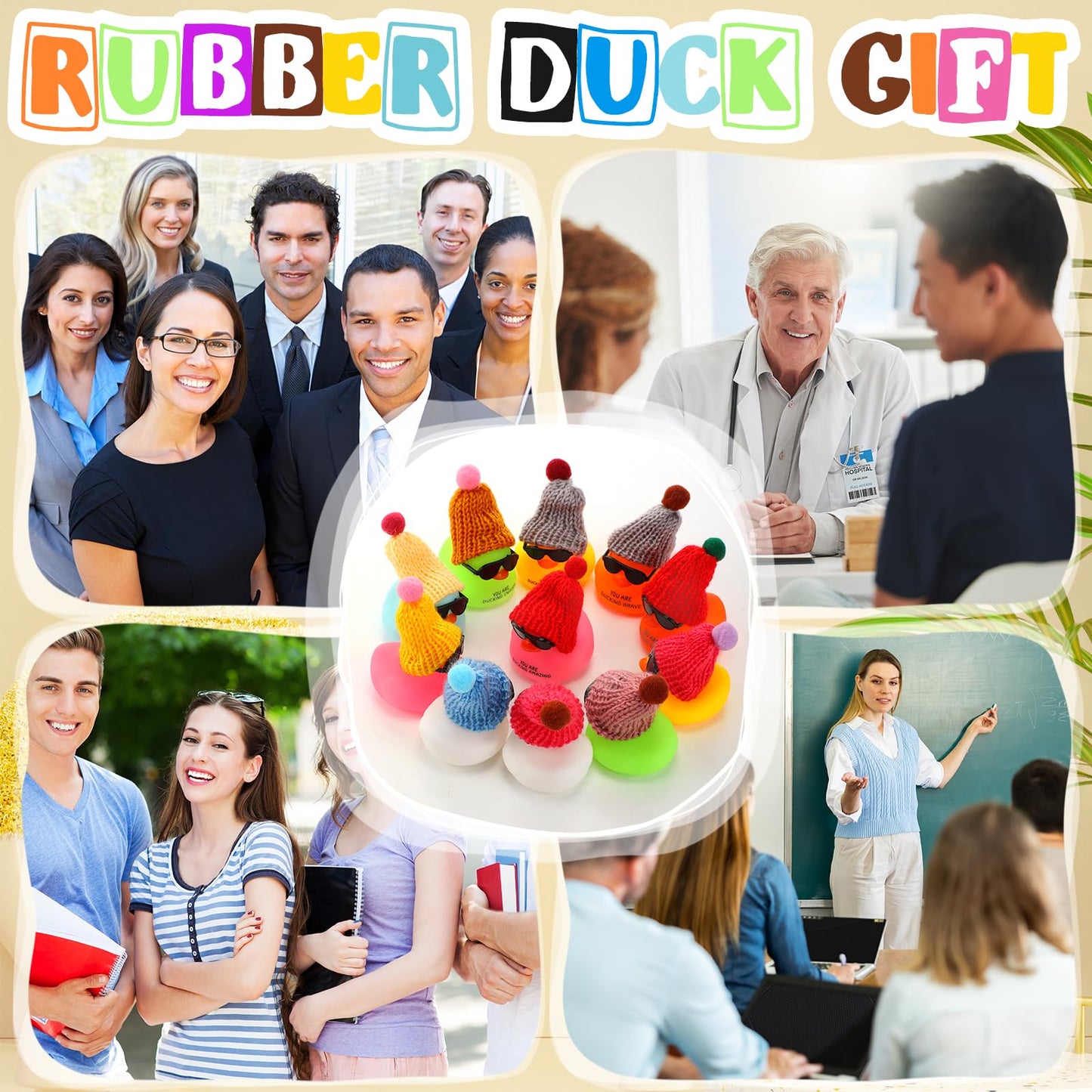 Liliful 96 Set Employee Appreciation Gift Bulk for Coworker Inspirational Mini Rubber Ducks with Glasses You are Awesome Sign You're Kind Cheer up Card Thank You Gift for Staff Team Teacher Women
