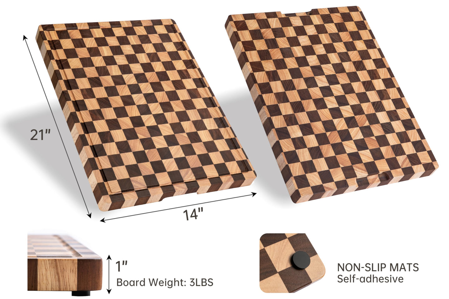 THETCHRY Cutting Boards for Kitchen, Extra Large Chopping Board for Stovetop, Checkered Acacia Wood Cutting Board with Juice Grooves, Butcher Block with Gift Box, 20" x 15" x 1"
