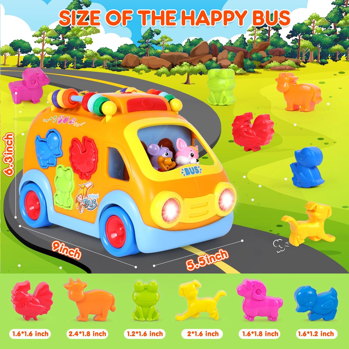 Toy Cars for 1 Year Old Boys Baby Toys 12-18 Months Musical Learning Toys for Toddlers 1-3 Educational Bus with Animal Blocks Birthday Gift