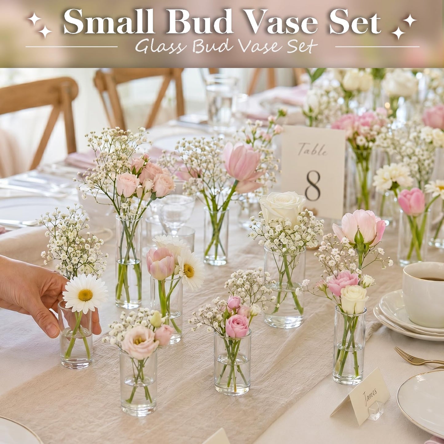 Wehomai 24pcs Glass Cylinder Vases 4,5,6 Inch for Centerpieces,Small Clear Flower Vases for Wedding Decorations and Indoor Home Decor, Hurricane Candle Holder for Table Shelf, Party