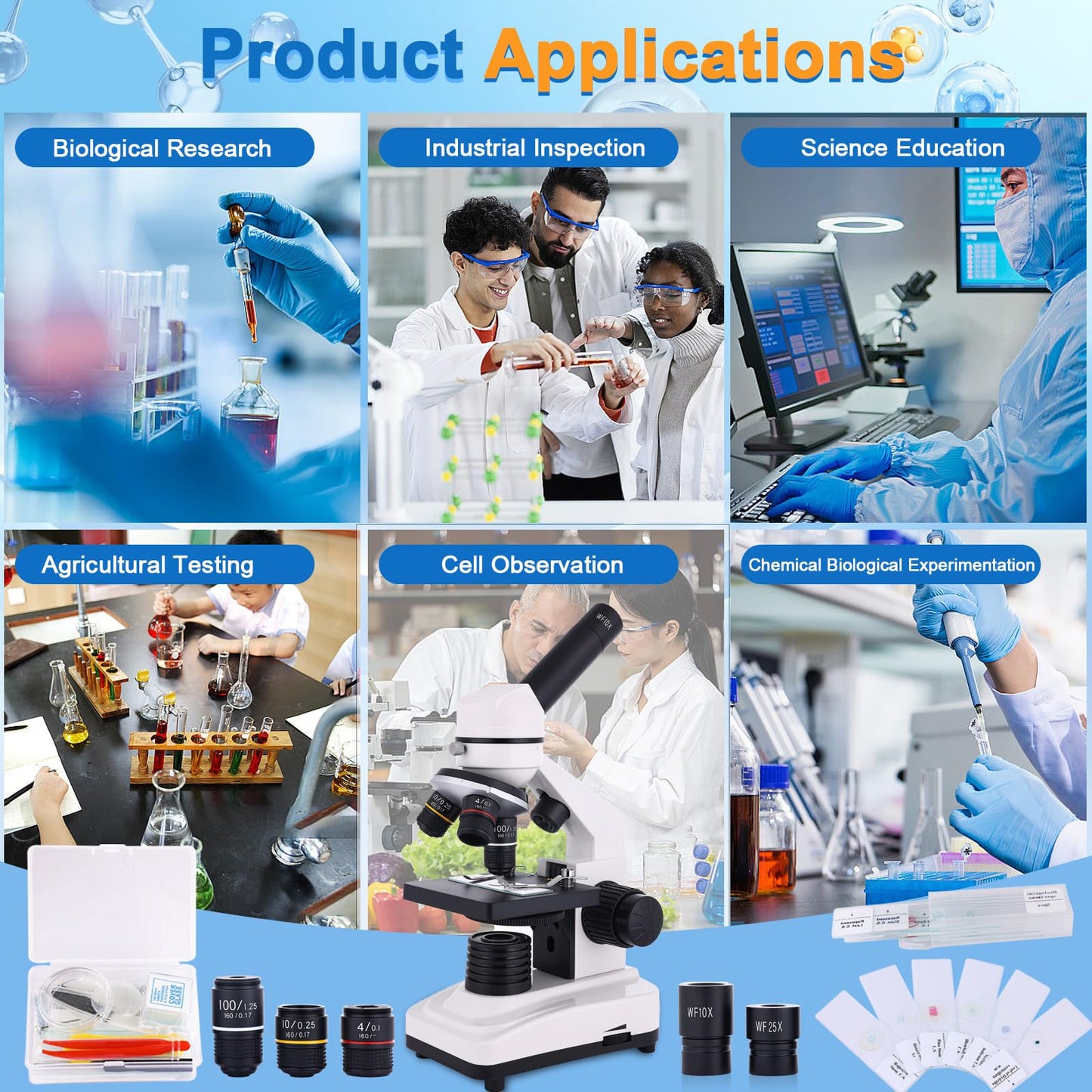 Microscope for Kids & Adults, 40X-2500X High-Power Compound Microscope for Students, School Lab & Home Schooling,Features Prepared Slides & Phone Holder