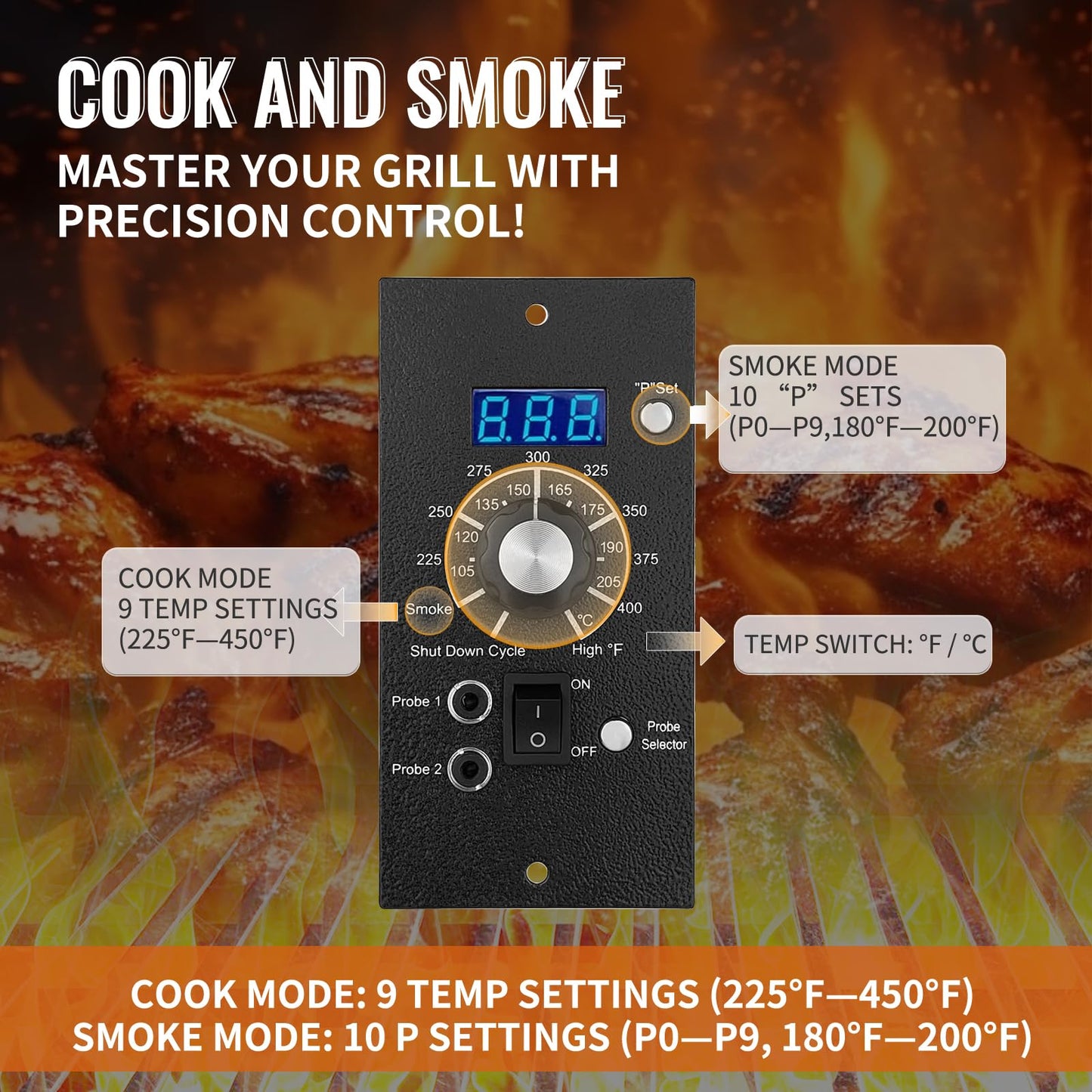 Upgraded PID Digital Pro Control Board (Item#365) Compatible with Traeger Pro Gen 1 Pellet Grill & Smoker - Complete Replacement Kit with Digital Controller, Hot Rod, RTD Probe & Dual Meat Probes