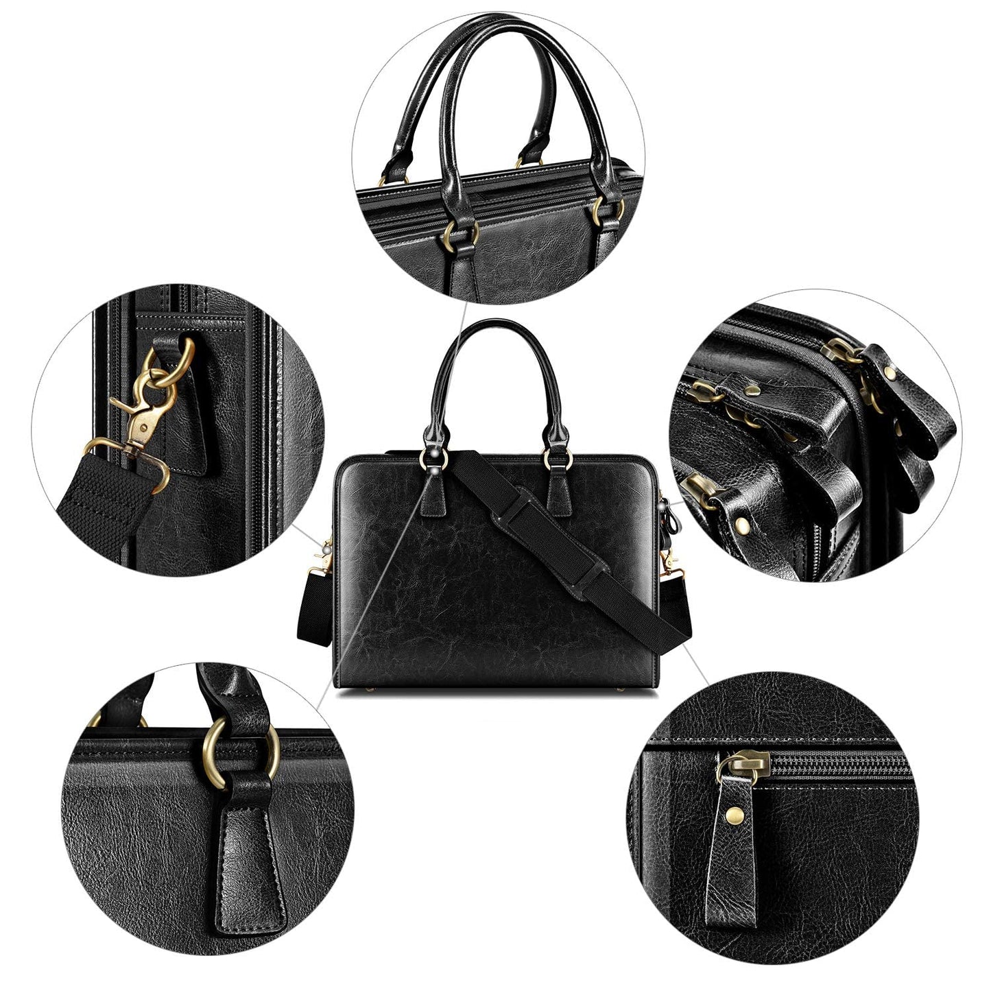 Kattee Genuine Leather Briefcase for Women, Large Capacity Laptop Bag with Luggage Tag