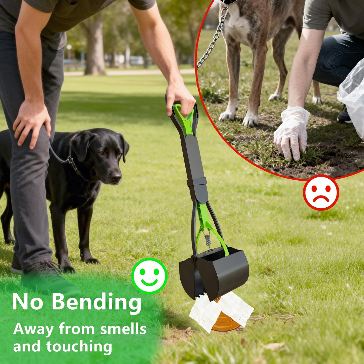 LNYBJS Outdoors Pet Waste Station 20L/5 Gallon Dog Poop Trash Can with Lid – Foot Pedal, Removable Inner Bin,Includes 200 Bonus Waste Bags & Long Handle Green Pooper Scooper