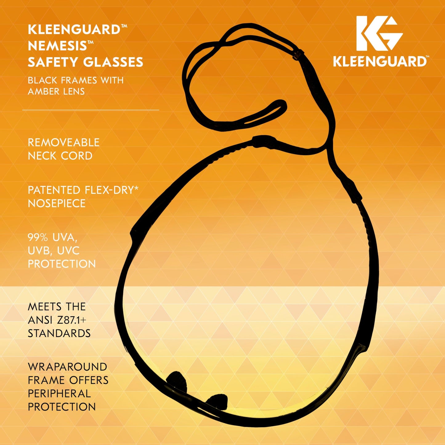 KleenGuard™ V30 Nemesis™ Safety Glasses (25659), Amber (Yellow) Lenses, Black Frame, Unisex for Men and Women (Qty 12)
