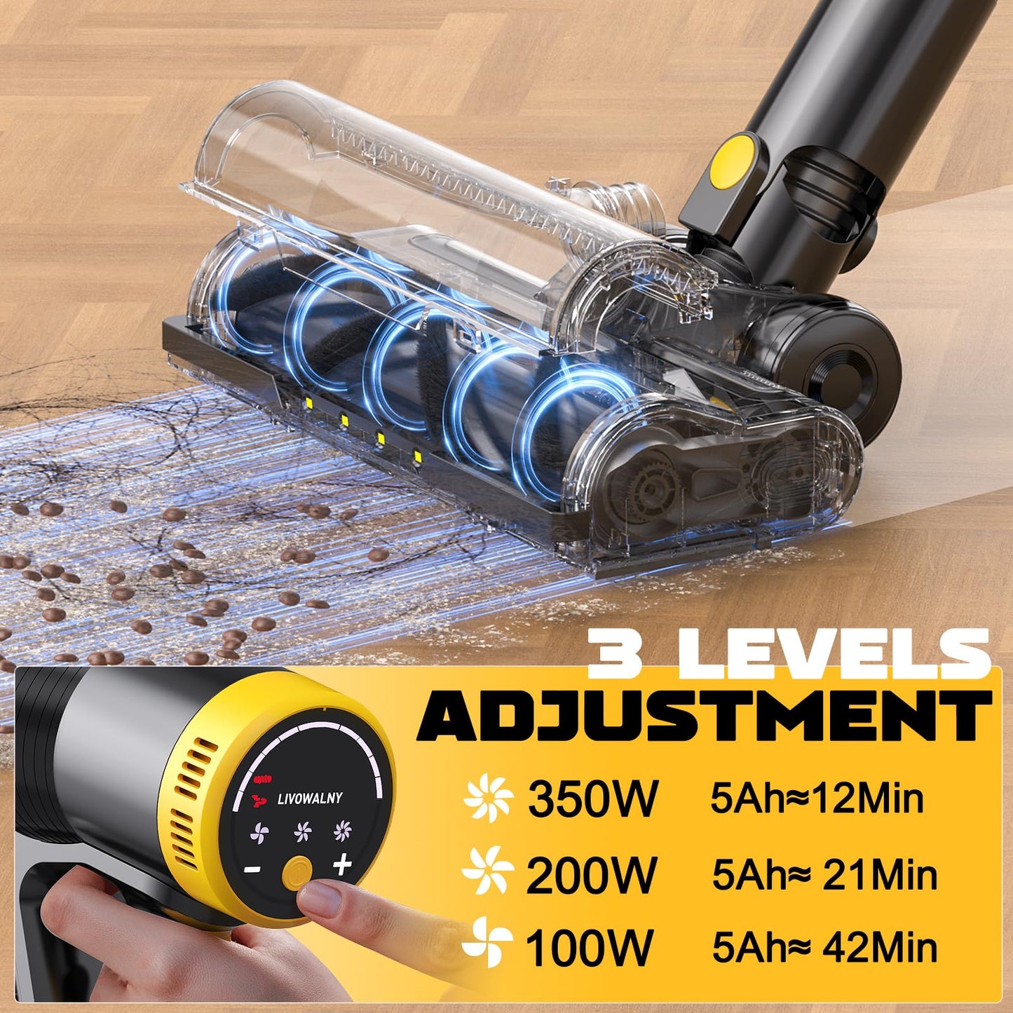 350W Cordless Vacuum Cleaner for DeWALT 20V Battery(No Battery), 40KPA Self-Standing Stick Vacuum with Touch Screen, Double Dust Cup, 180° Bendable Wand Vacuum Cleaner for Home Hard Floor Pet Carpet
