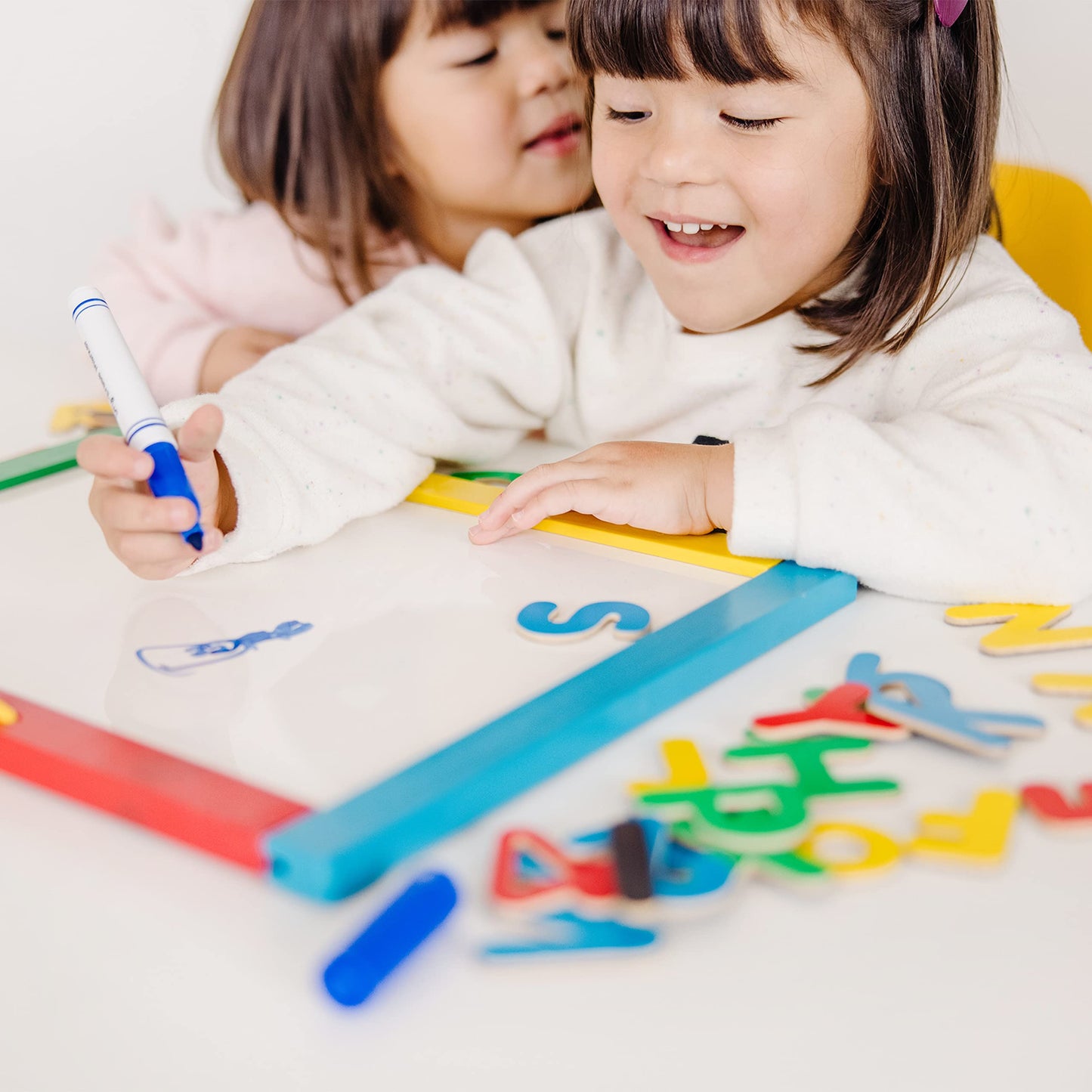 Melissa & Doug Magnetic Chalkboard and Dry-Erase Board with 36 Magnets (Numbers and Uppercase Letters), Chalk, Eraser, and Dry-Erase PenLetters and Numbers Learning Toys, Chalk Board