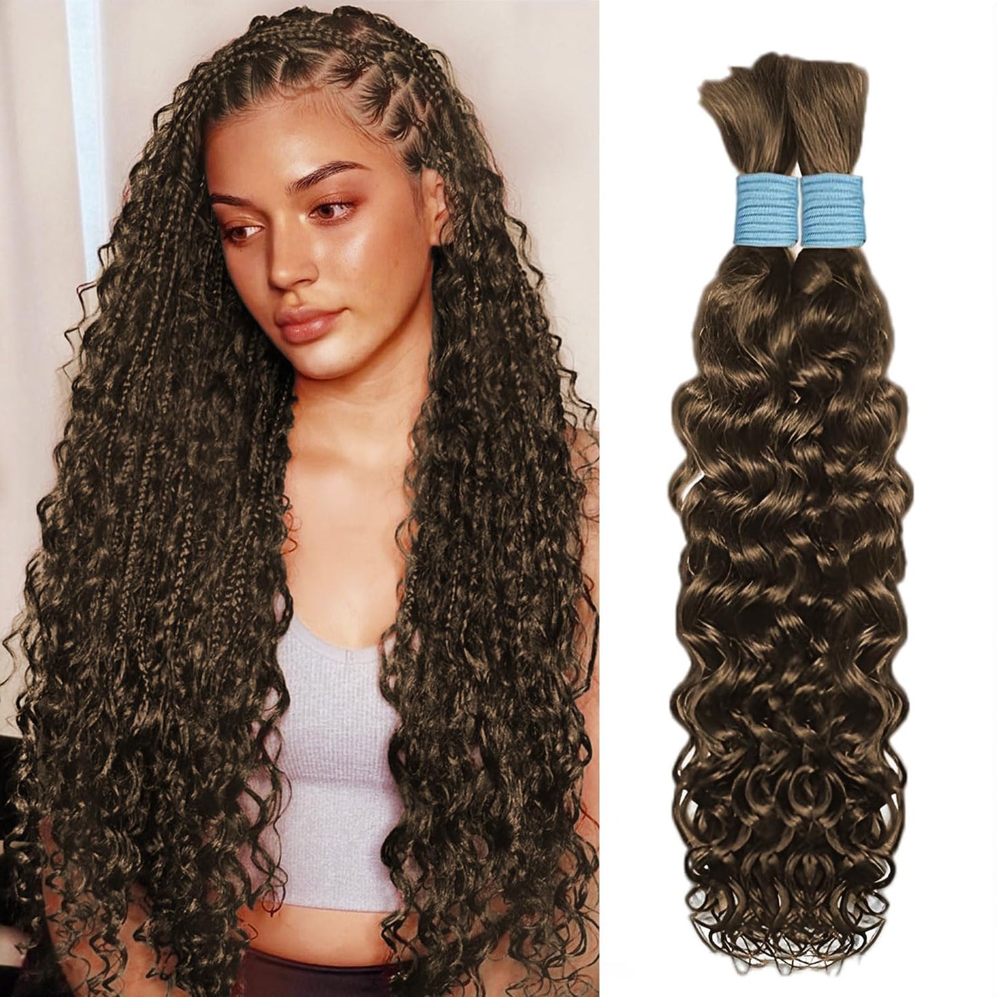 Human Braiding Hair for Boho Braids 26 Inch 2 Bundles 100g Boho Hair for Braiding Water Wave Bulk Human Boho Hair for Braiding 12A Human Hair for Boho Knotless Braids (P4,26inch)