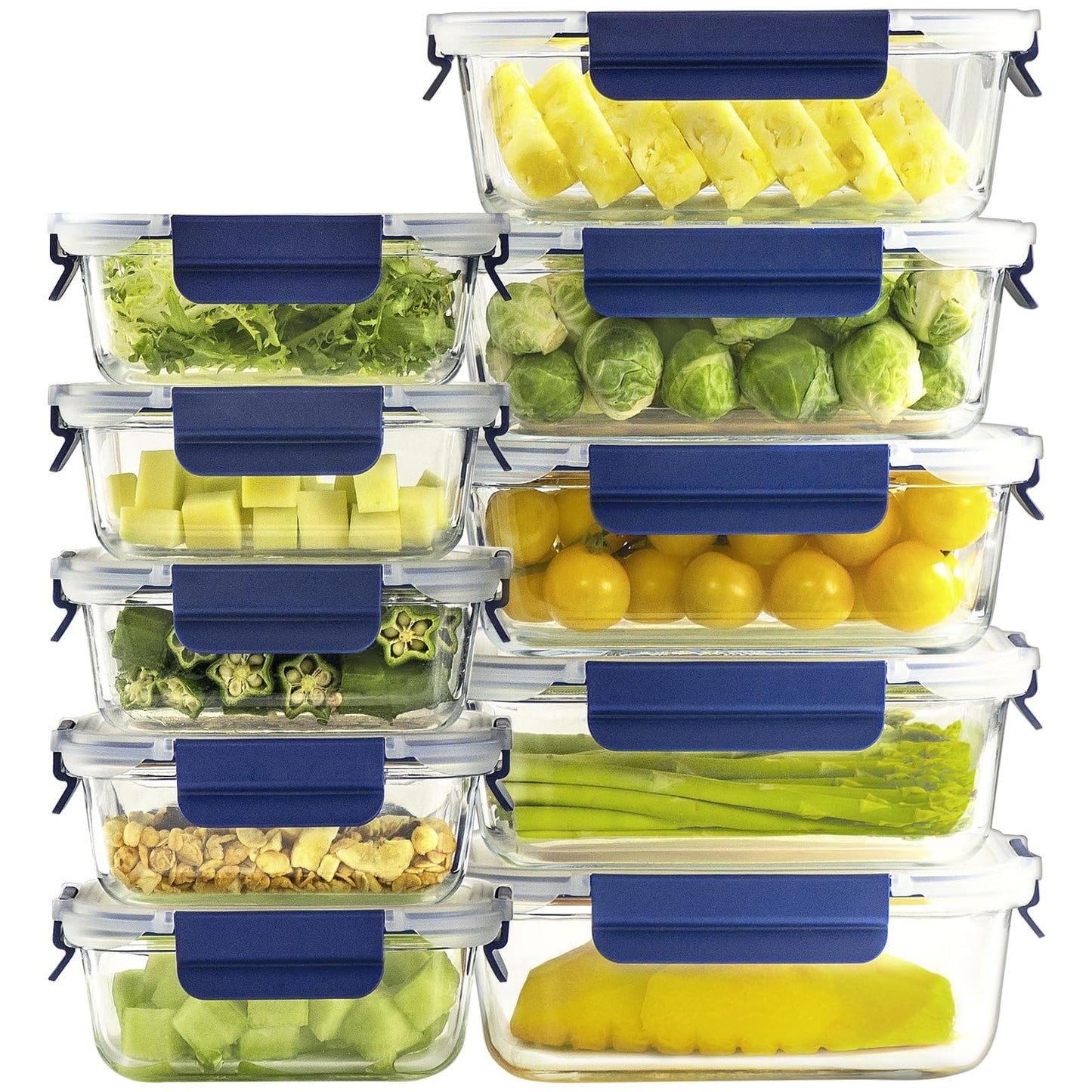 Coccot Glass Food Storage Containers with Lids Airtight, 10 Pack Meal Prep Containers, Bpa-free Lid Glass Lunch Box