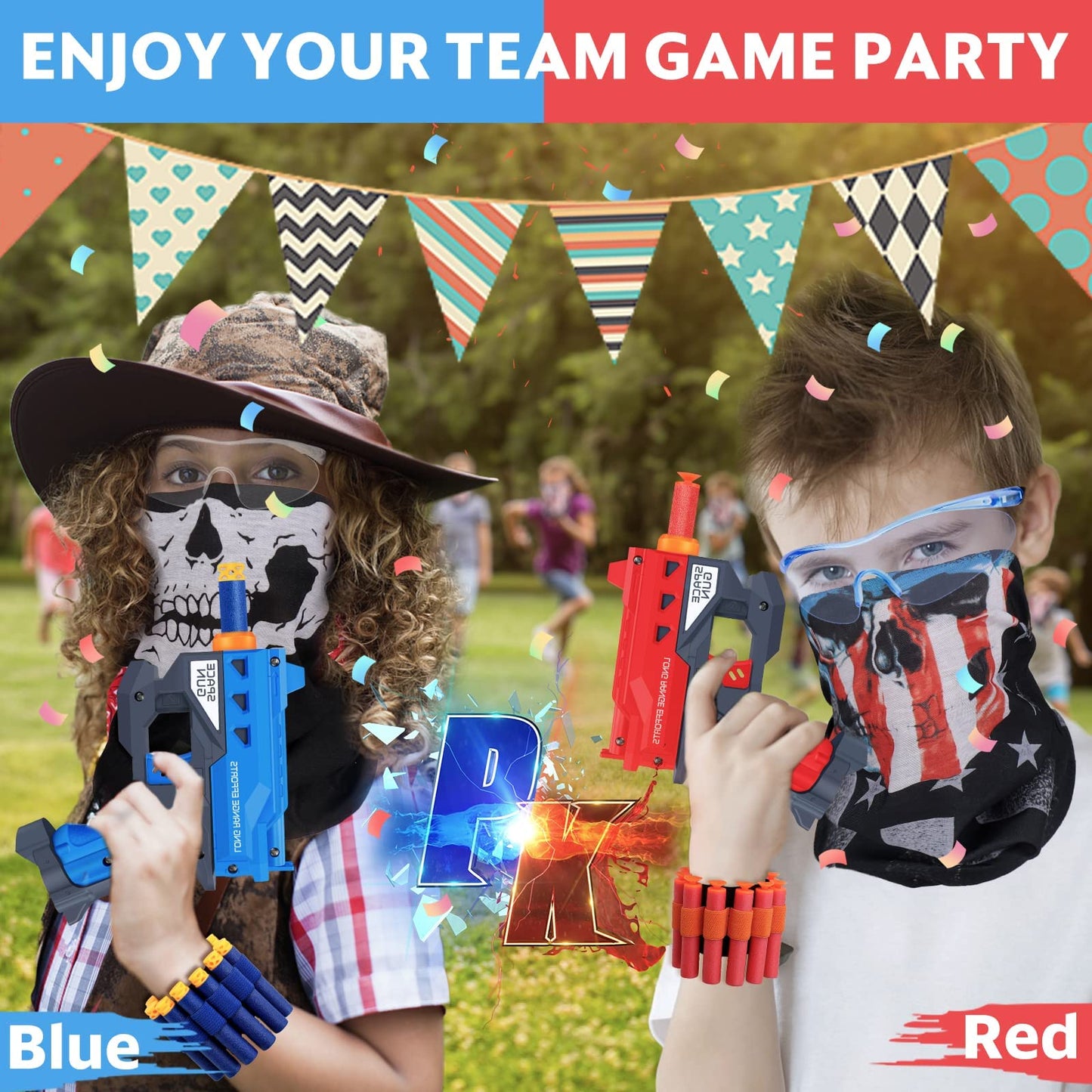 20 Pack Small Gun Set for Birthday Party Supplies with Mini Foam Blaster Fit for Nerf Guns Party,Gun Favors with Toy Gun for Kids 3-7,Bullet Holders,Foam Darts,Face Masks & Safety Glasses