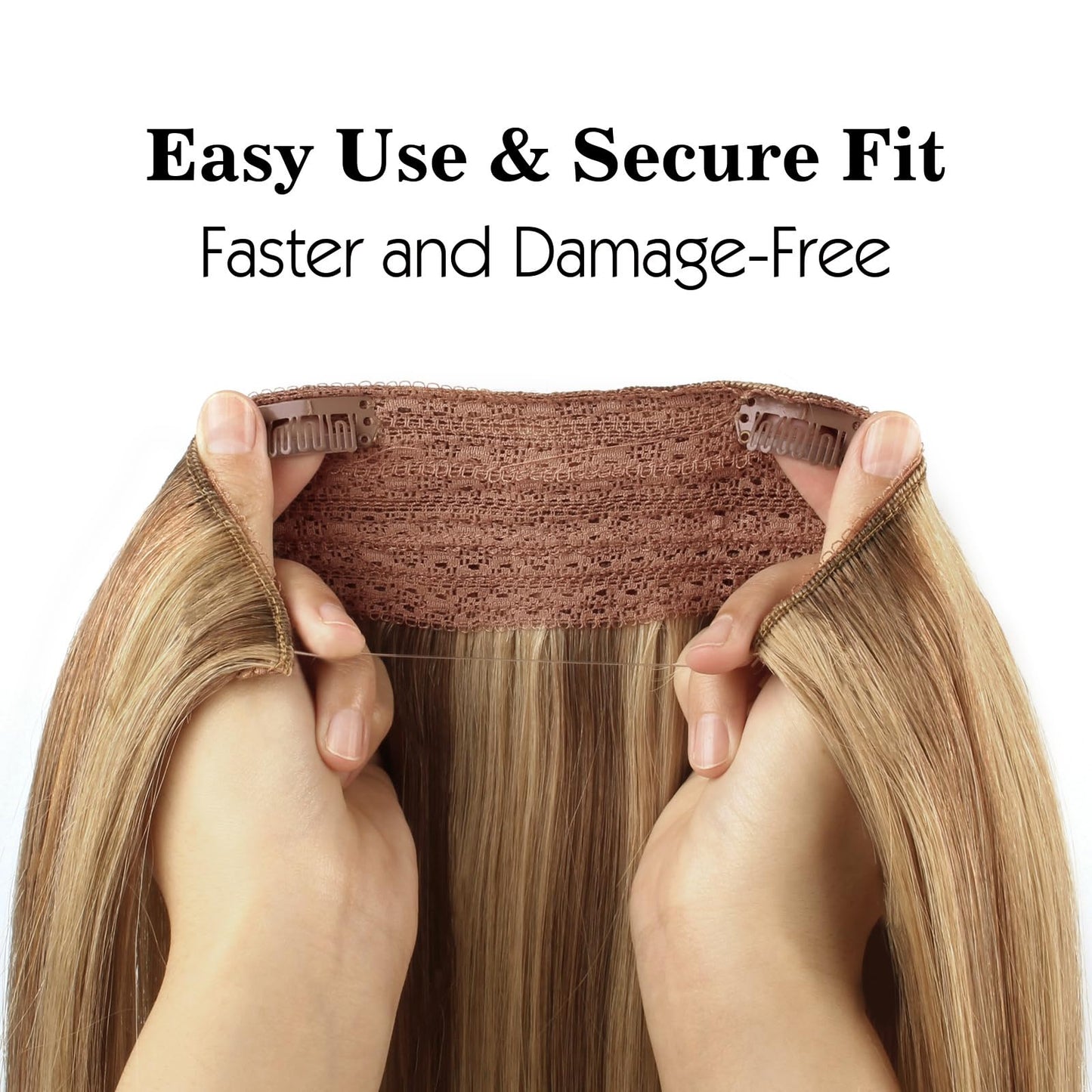 Sassina Invisible Wire Hair Extensions Real Human Hair with Transparent Wire Adjustable Size Secure Clips Natural Straight Secret Miracle Hairpiece, Highlight P6-12 18 Inch 80 Gram