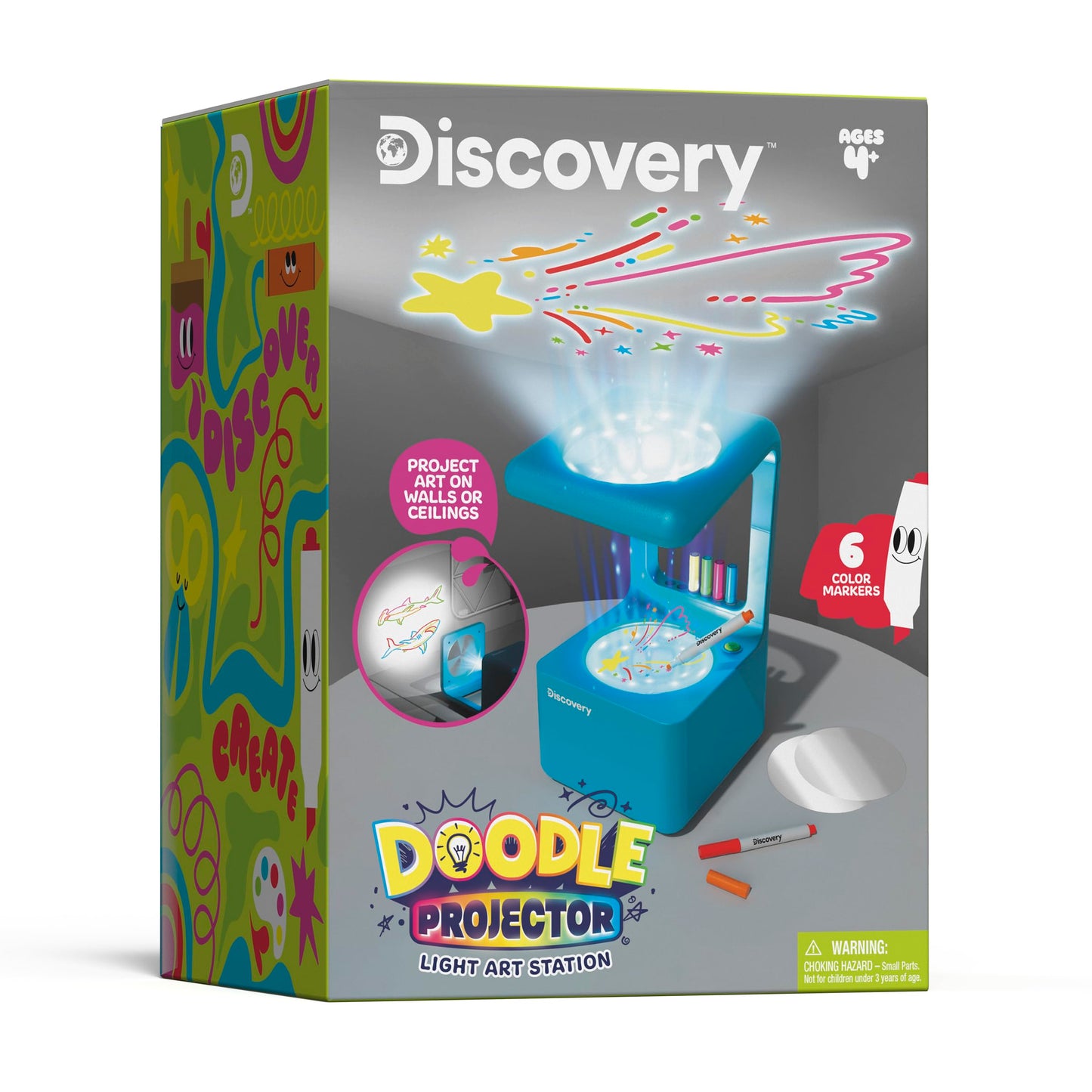 Discovery Doodle Projector Light Art Station, Includes 6 Markers, 10 Reusable Drawing Discs, Projects Art on Walls & Ceilings