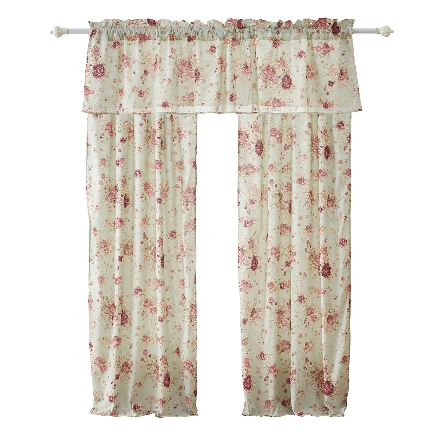 Greenland Home Antique Rose 100% Cotton Window Treatment, Panel Pair + Valance, Blue