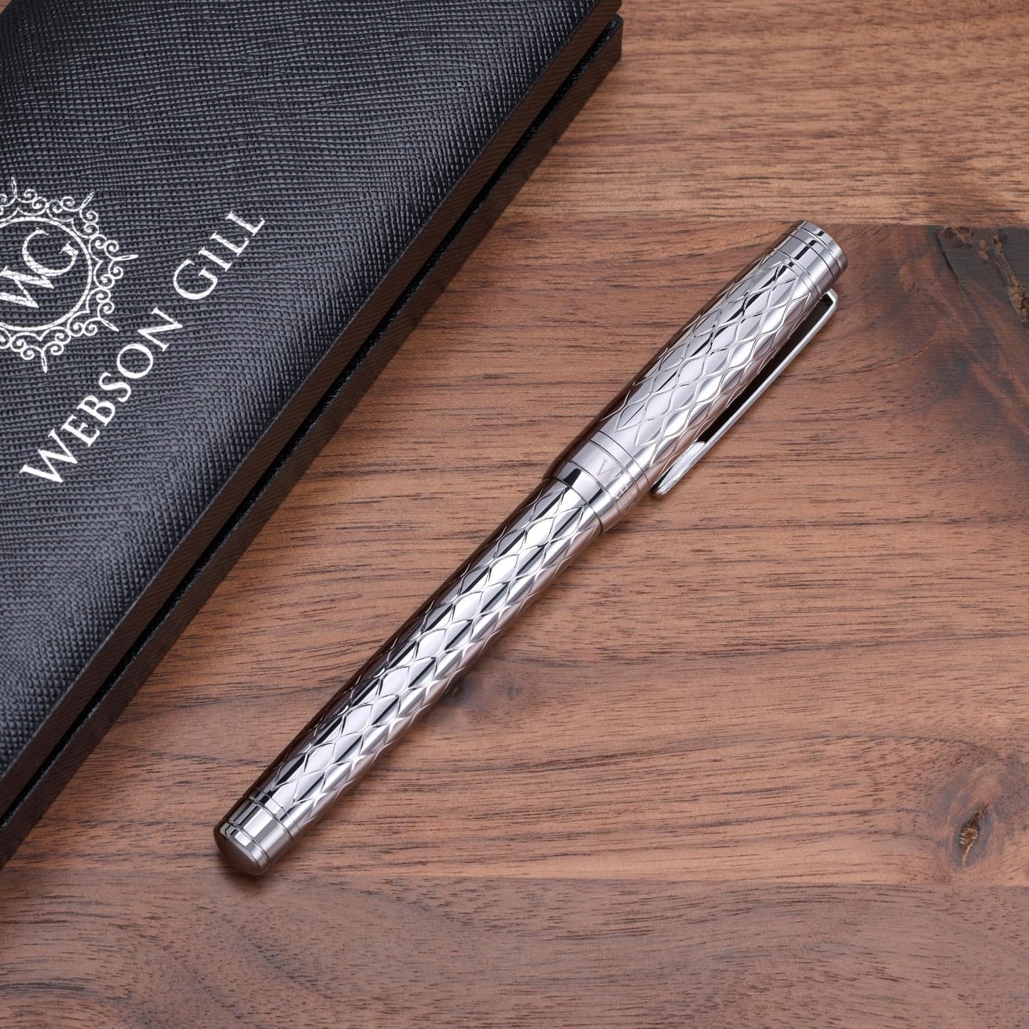 "Mirror" Chrome Luxury Executive Fountain Pen, Ultra Smooth Polished Chrome Silver Accents, Steel Nib, Easy Refill Ink Piston Converter, No Bleed No Smudge, Fits Our Instant Insert Ink Cartridges
