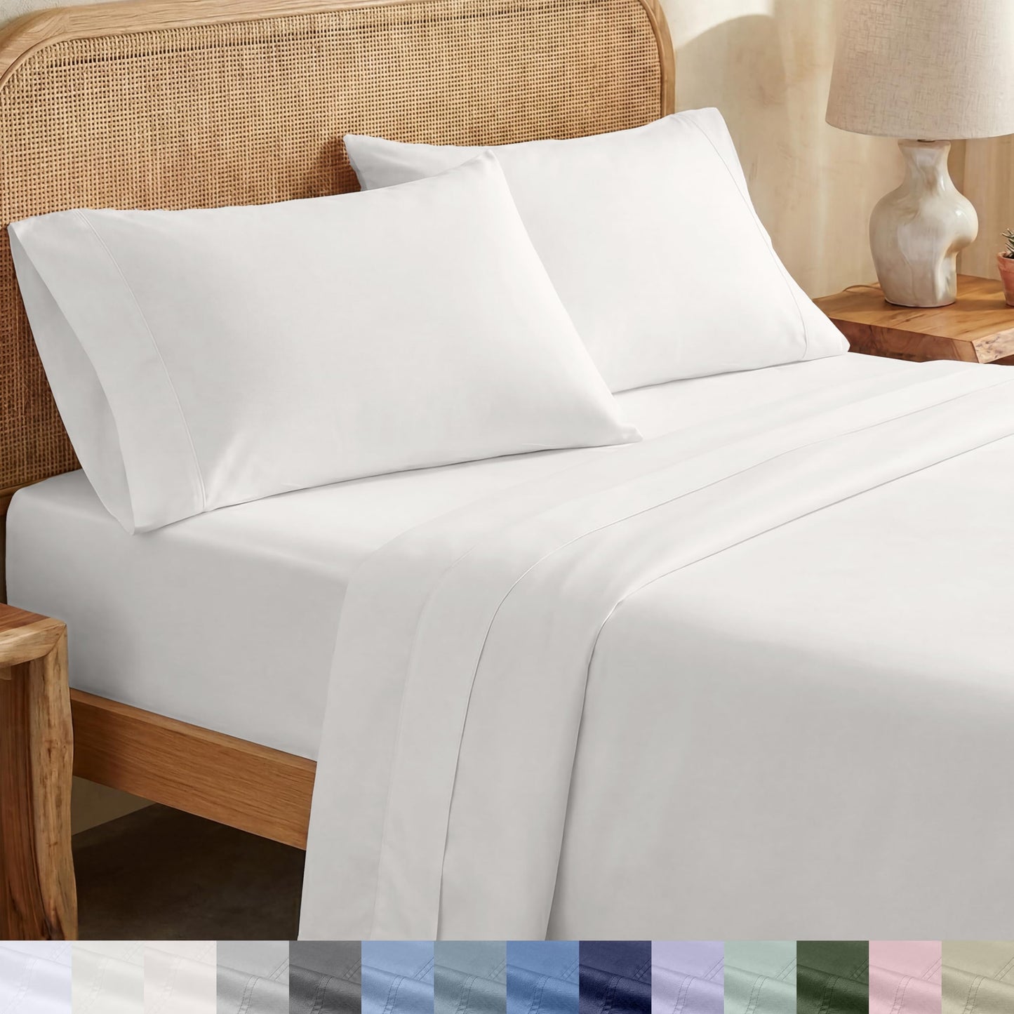 California Design Den King Sheets Set - Soft 100% Organic Cotton Sheets with Deep Pockets, Crisp Percale, Breathable and Durable Bedding Set - True Ivory