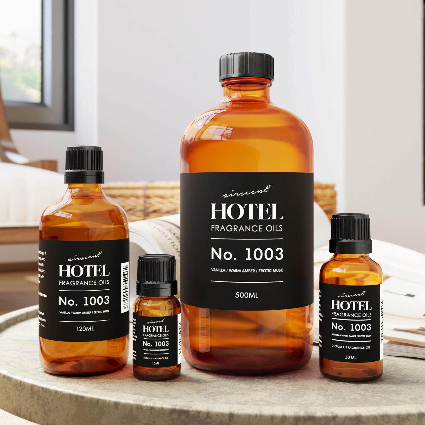 AirScent Hotel Diffuser Oil No. 1003 Inspired by The Asian Garden Las Vegas Hotel Scent - Premium Fragrance Oil for Ultrasonic and Waterless Diffusers and Crafting - 500 mL, 16.9 fl oz Glass Bottle